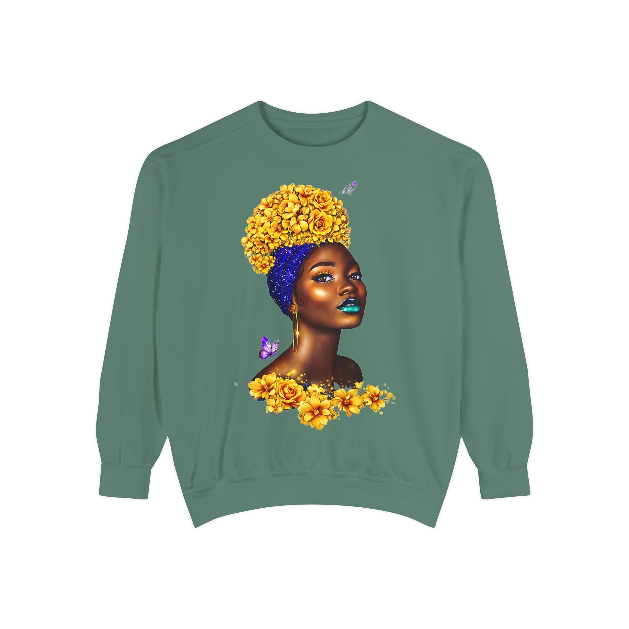 Floral Crown Afro Goddess Sweatshirt — Empowering Black Beauty Crewneck