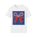 Patriotic Bow T-Shirt – Cute 4th of July Shirt for Women, American Flag Coquette Tee, Red White Blue USA Outfit