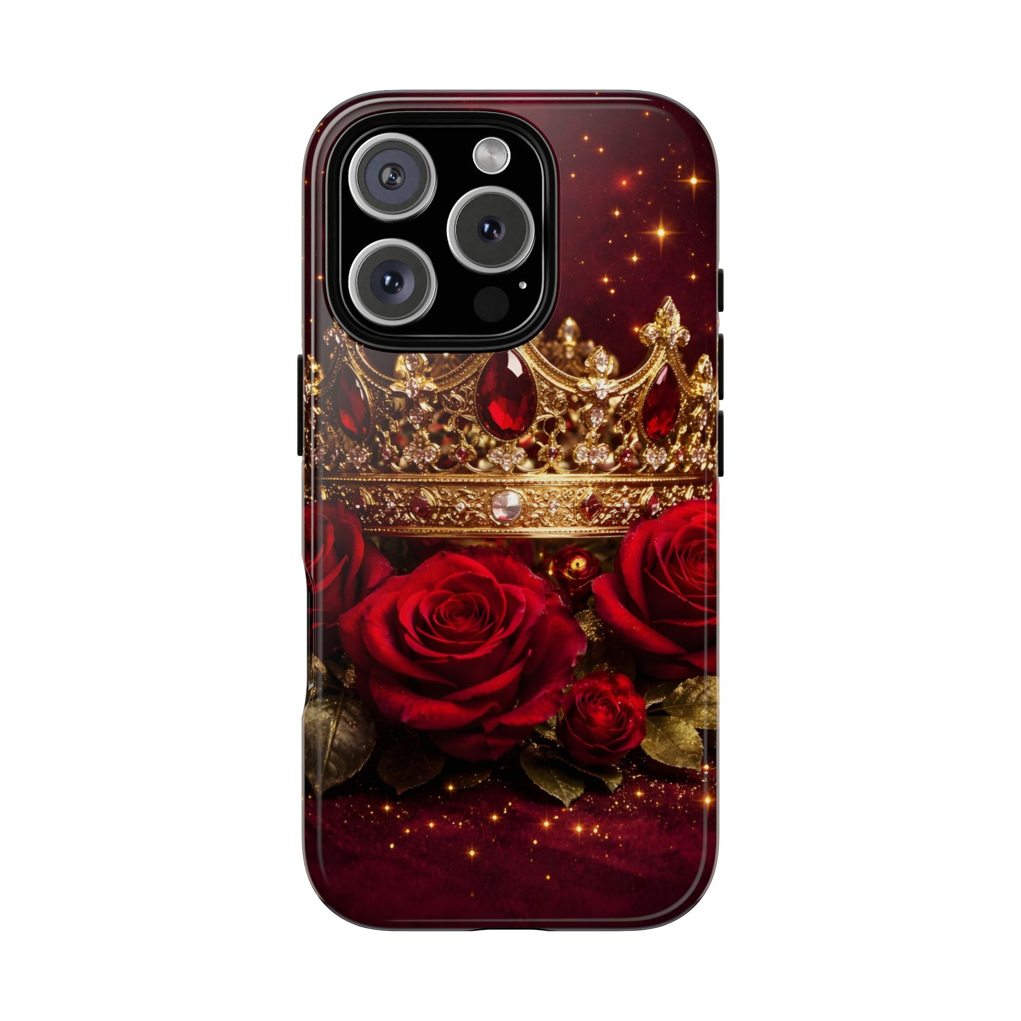 Royal Crown & Red Rose Luxury Phone Case – Gold Crown Burgundy Aesthetic iPhone Case, Regal Queen Floral Phone Cover