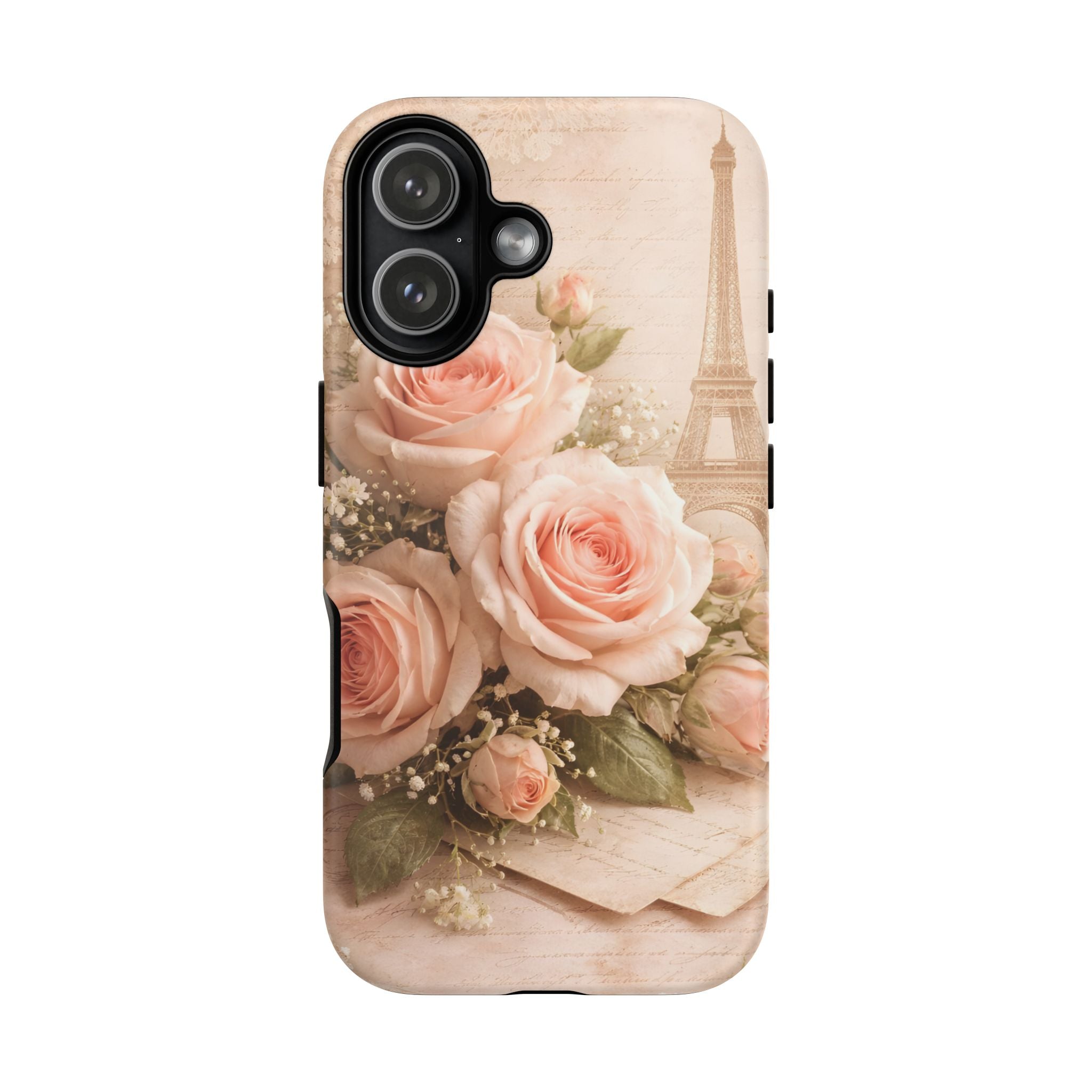 Vintage Parisian Rose Phone Case – Eiffel Tower Floral Aesthetic Luxury iPhone Case, Romantic Antique Paris Phone Cover