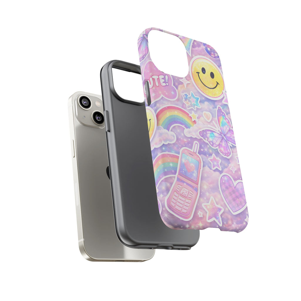 Pastel Y2K Tough Case — Cute Smiley, Rainbow & Butterfly Phone Case