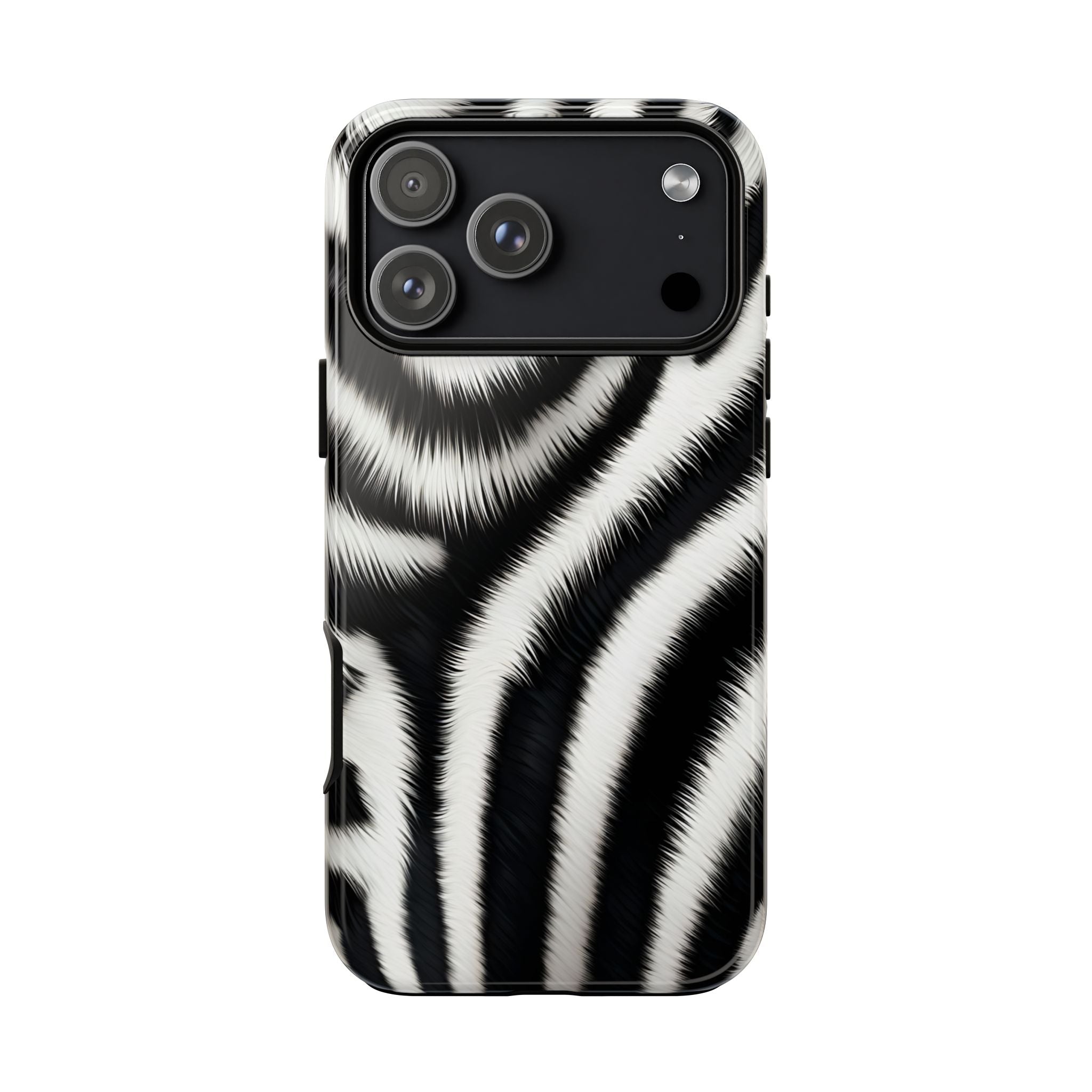 Zebra Print Tough Phone Case — Black & White Animal Pattern Protective Cover