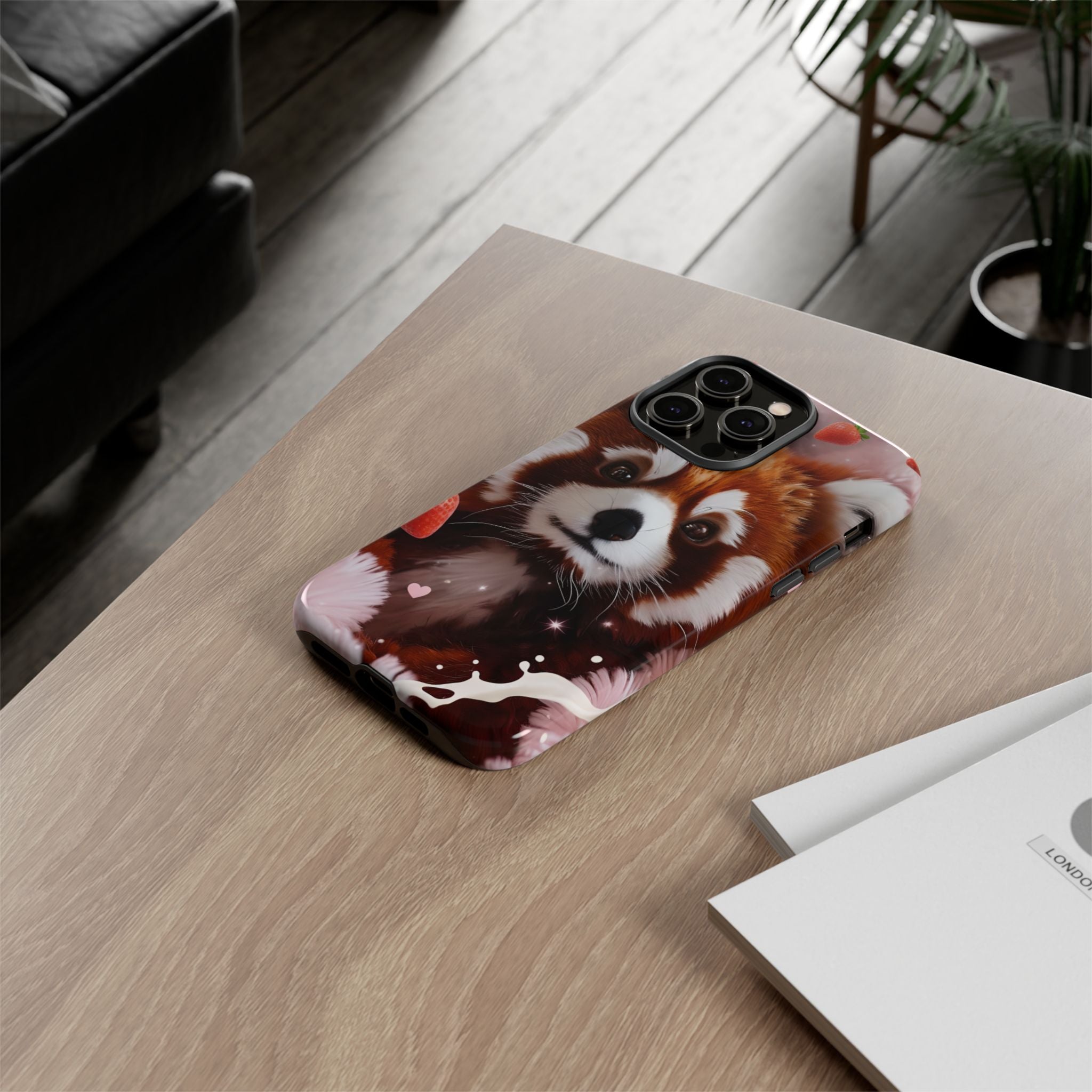 Red Panda with Strawberries Tough Phone Case — Cute Protective Phone Case