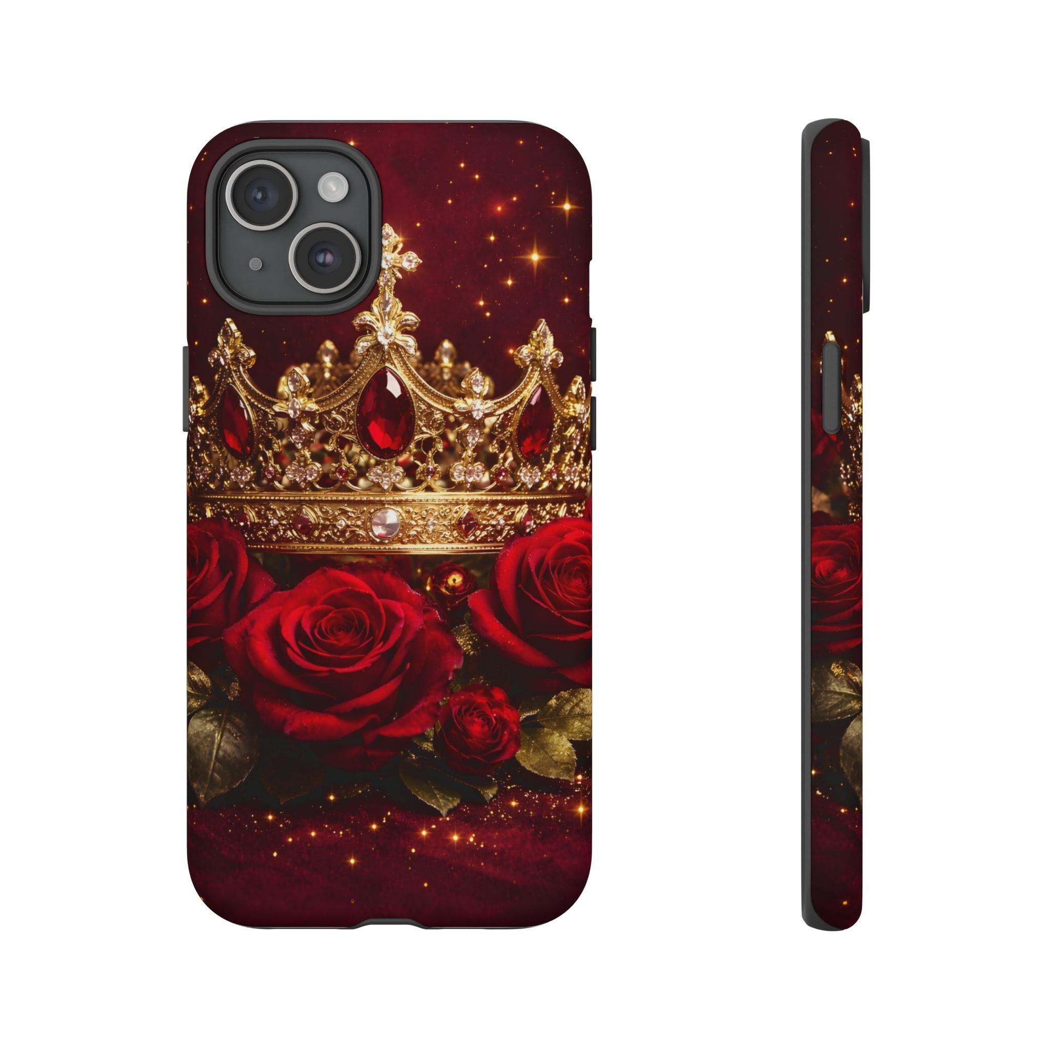 Royal Crown & Red Rose Luxury Phone Case – Gold Crown Burgundy Aesthetic iPhone Case, Regal Queen Floral Phone Cover
