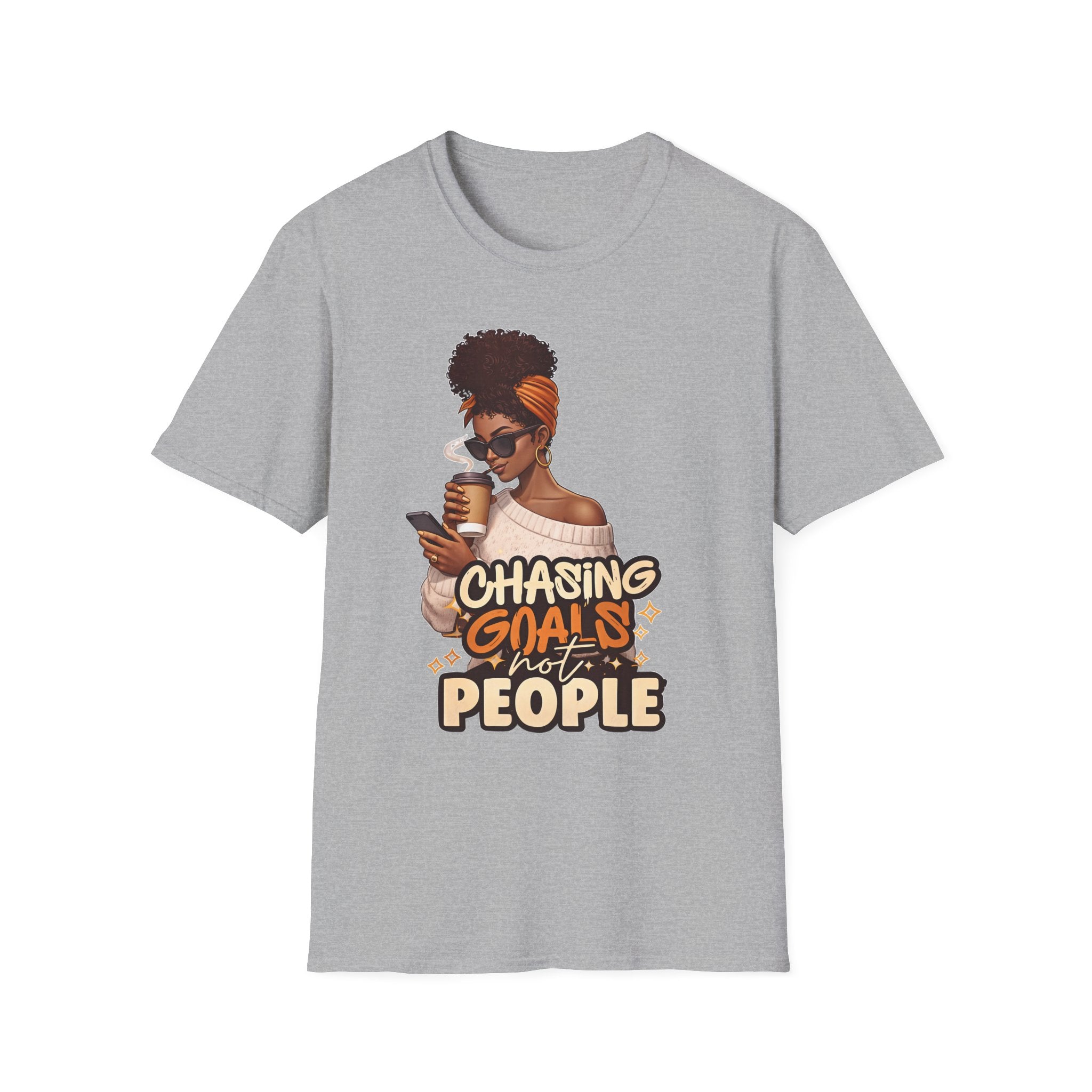 Chasing Goals Not People T-Shirt — Motivational Afro Woman Graphic Tee