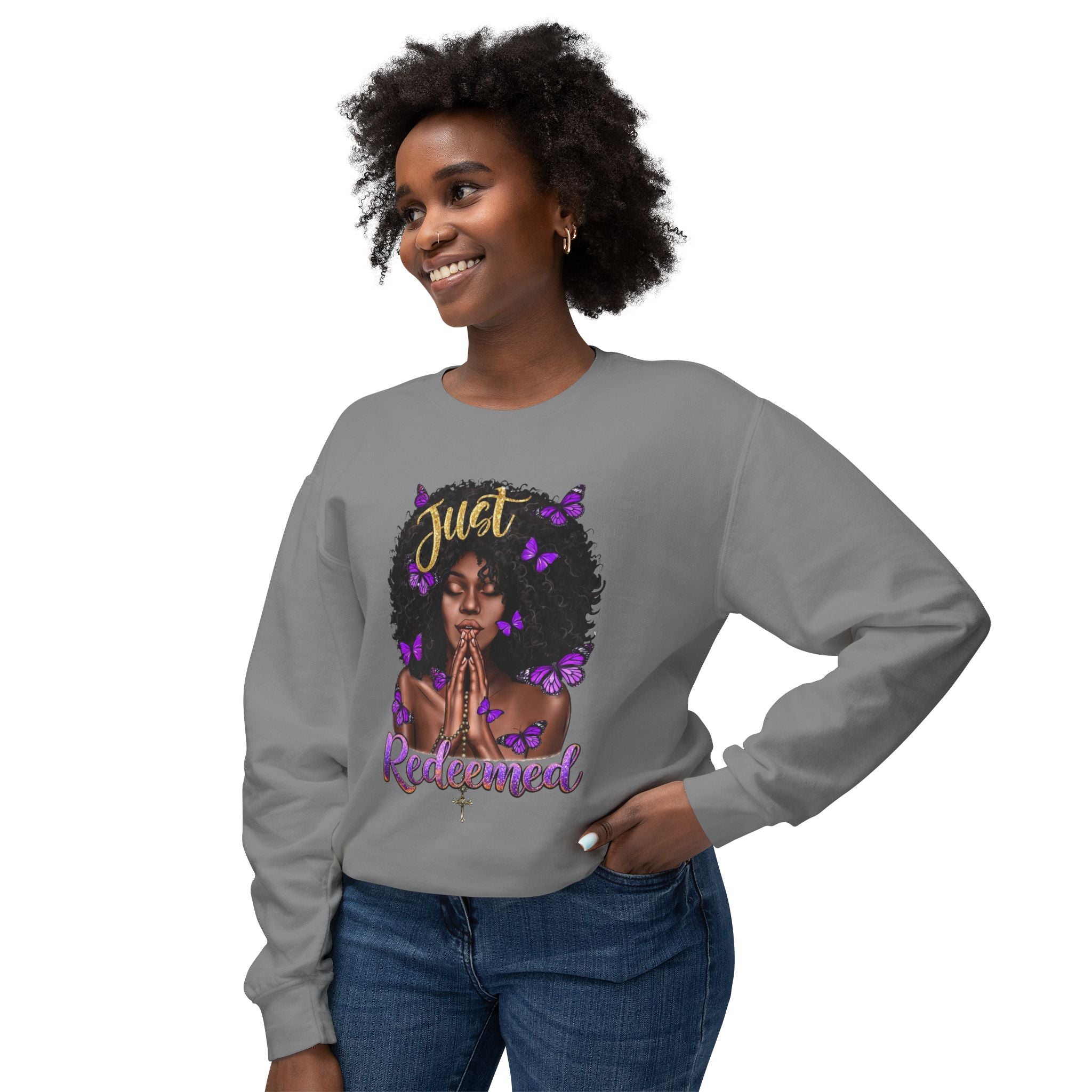 Redeemed Christian Afro Woman T-Shirt – Faith-Based Butterfly Design, Inspirational Black Woman Graphic Tee, Spiritual Gift for Women