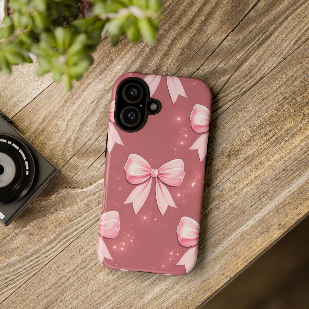 Pink Bow Phone Case, Coquette Aesthetic iPhone & Samsung Case, Cute Girly Pattern Case, Soft Girl Feminine Phone Cover