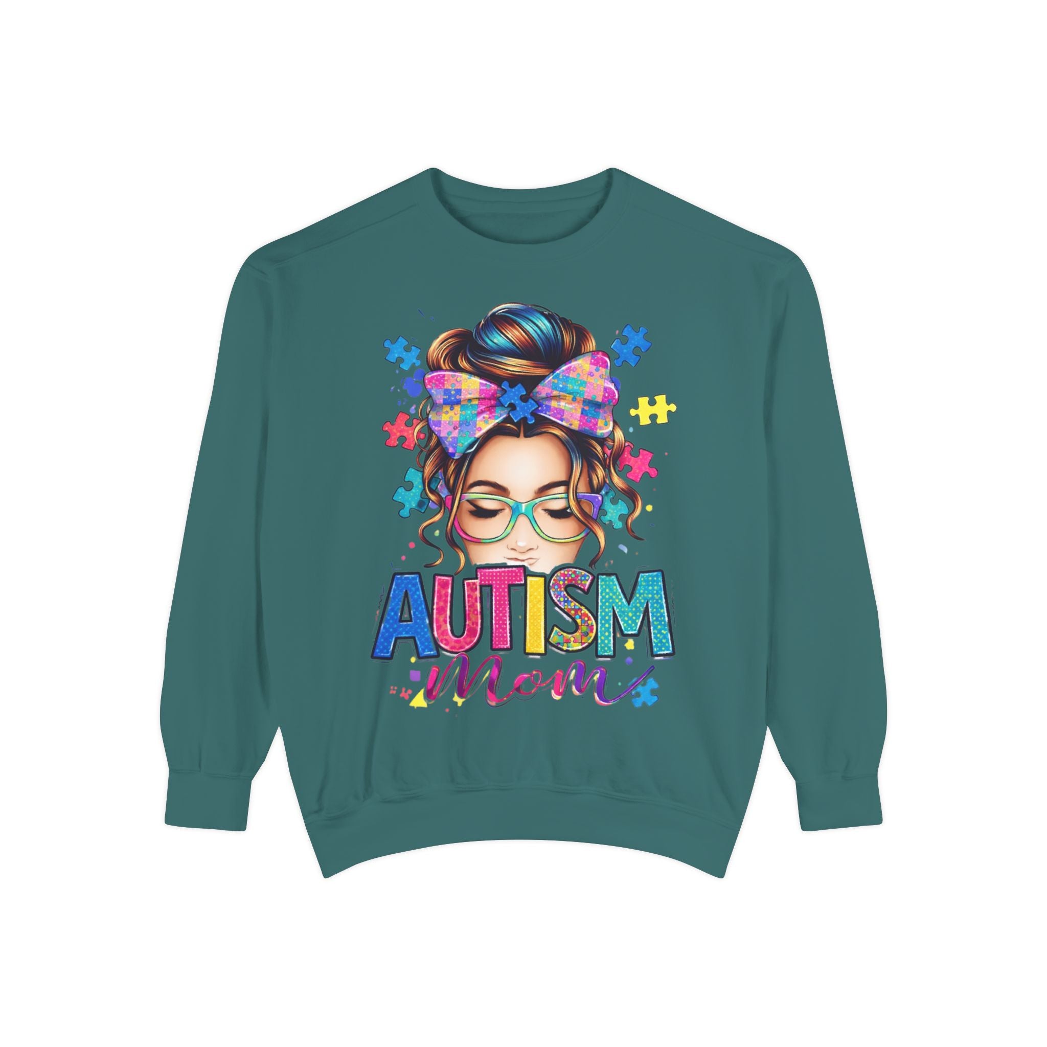 Autism Mom Sweatshirt — Colorful Puzzle Piece Mom Crewneck