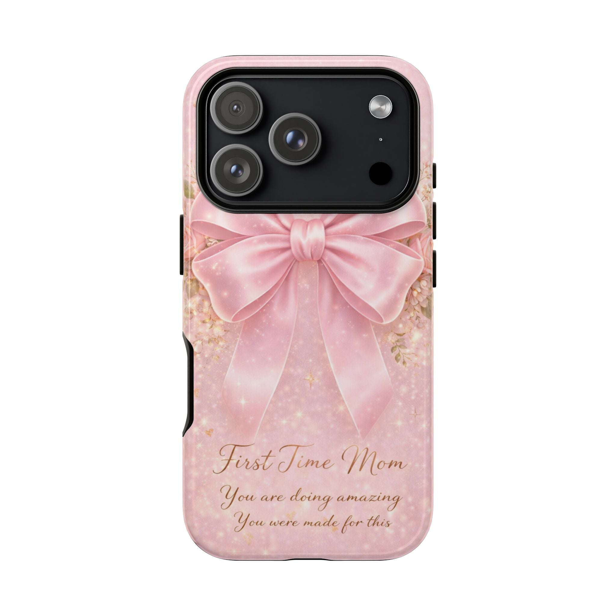 Coquette Pink Bow Phone Case, First Time Mom Aesthetic Case, Soft Girl iPhone Cover, Cute Feminine Mom Case