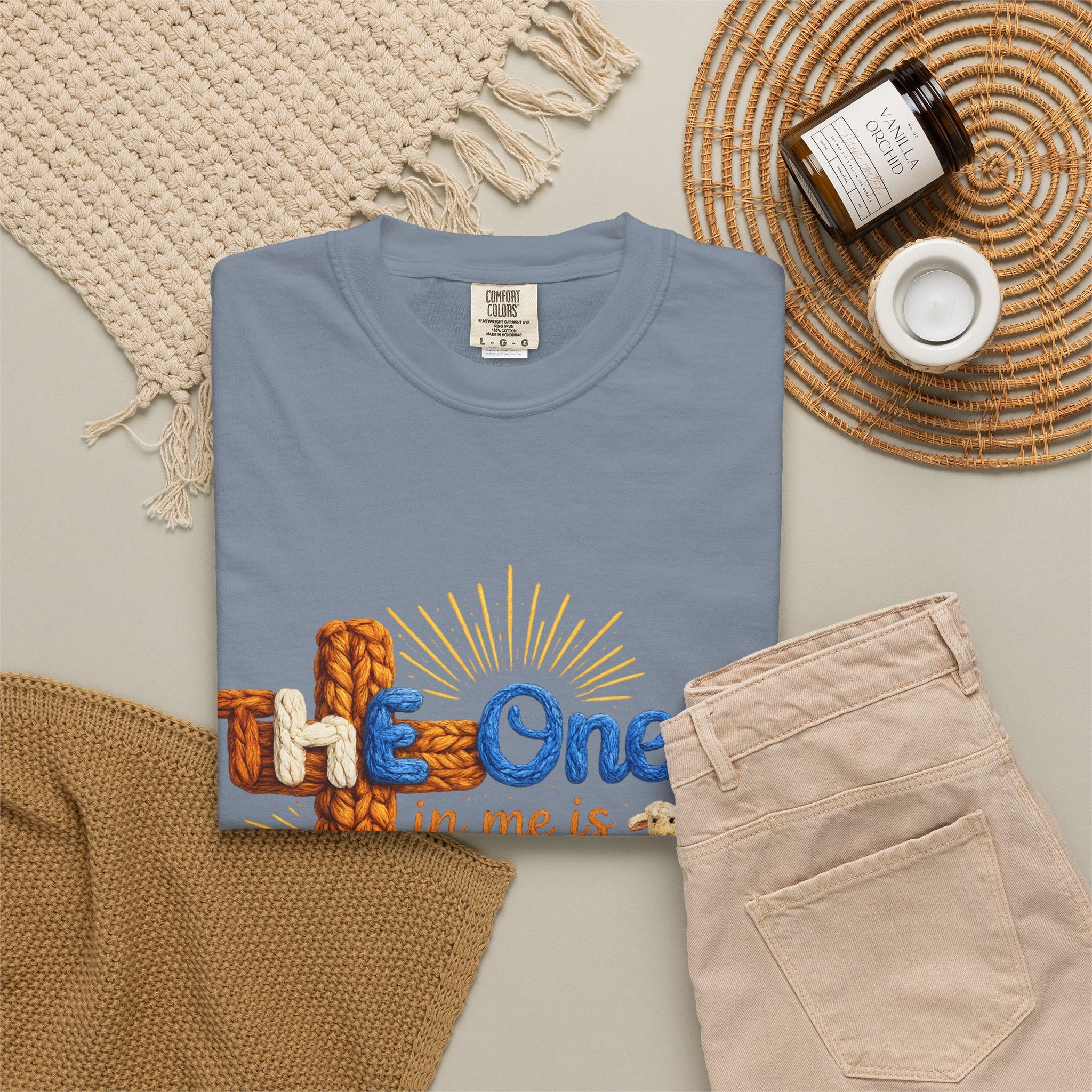 The One in Me Is Greater Shirt – Christian Crochet Style Graphic Tee, Faith Based Inspirational Bible Verse Shirt, Cute Religious Gift for Women