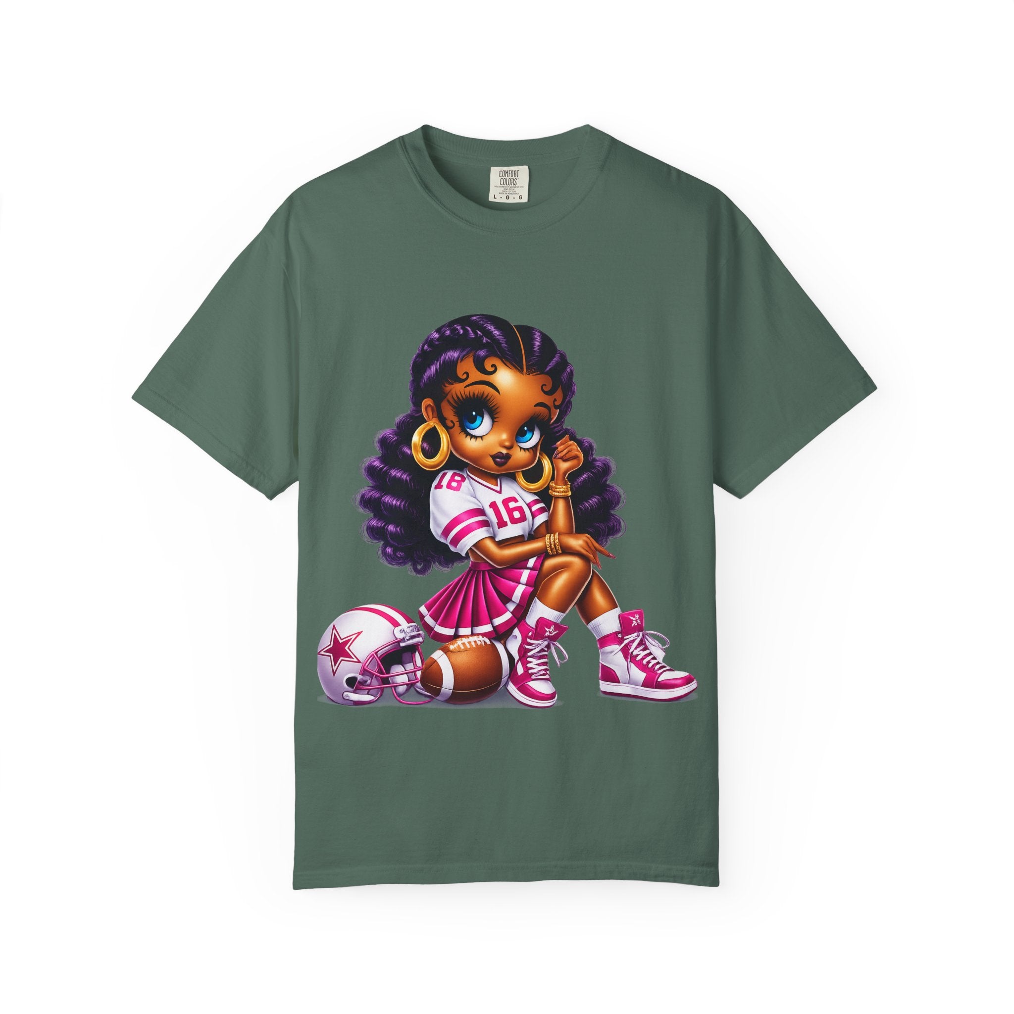 Fuchsia Football Girl Shirt – Cute Black Girl Sports Graphic Tee, Pink Cheerleader Outfit, Trendy Game Day Women’s Shirt, Girly Athlete T-Shirt