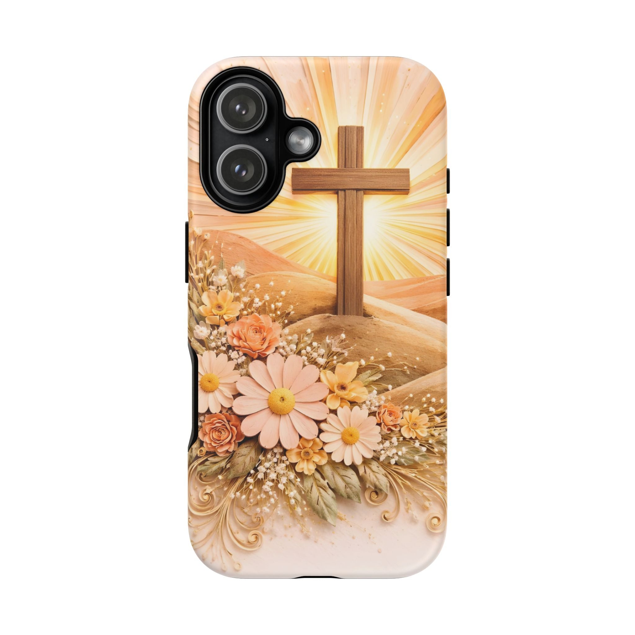 Religious Phone Case — Cross & Sunrise Floral iPhone Cover
