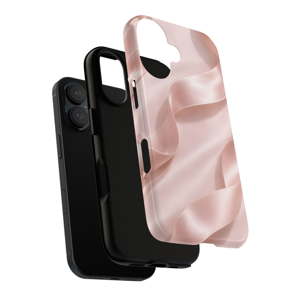 Blush Pink Satin Ribbon Phone Case – Elegant Coquette Aesthetic Luxury iPhone Case, Feminine Designer Bow Phone Cover