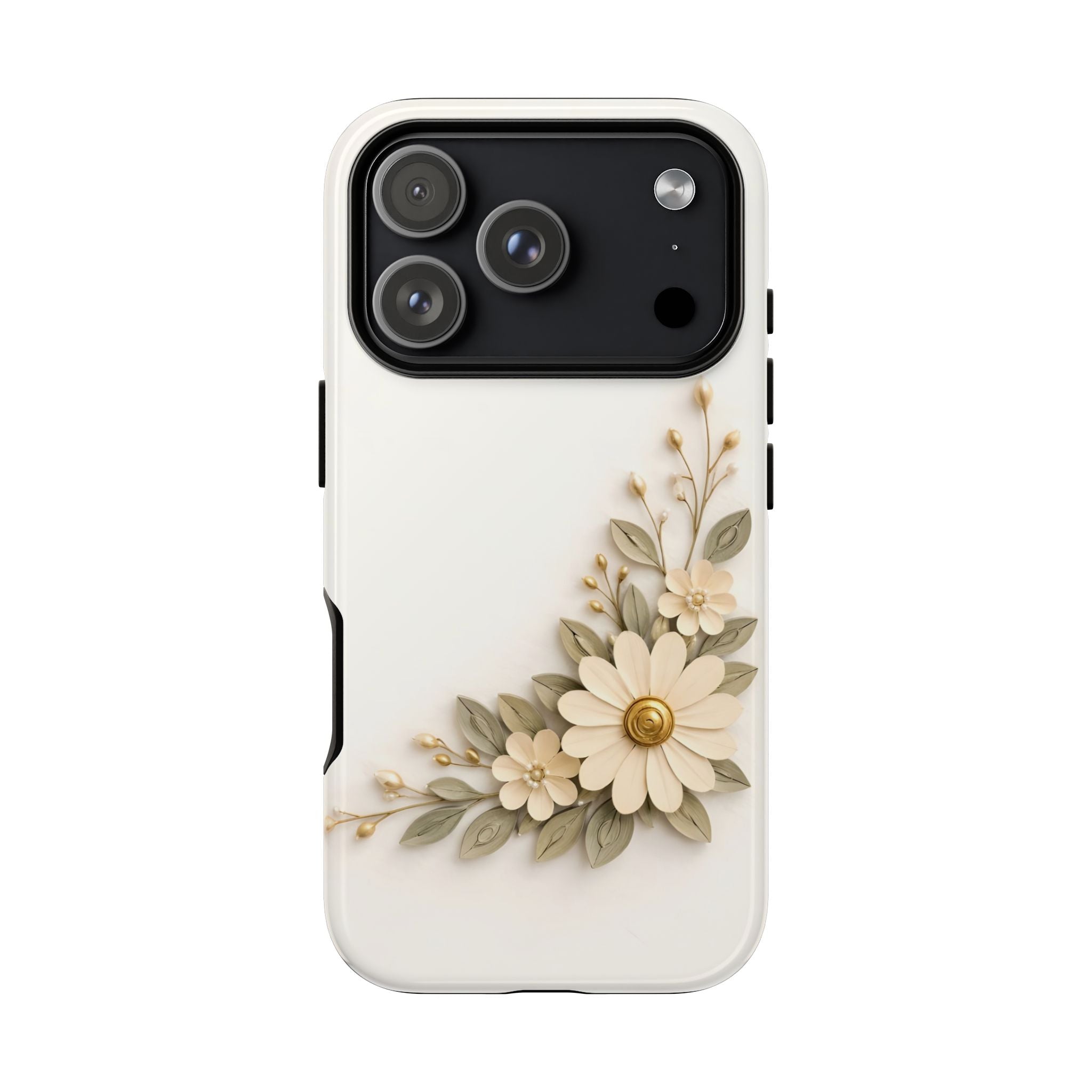 Floral Daisies Tough Case — Protective Phone Case with Cream Vintage Flower Design