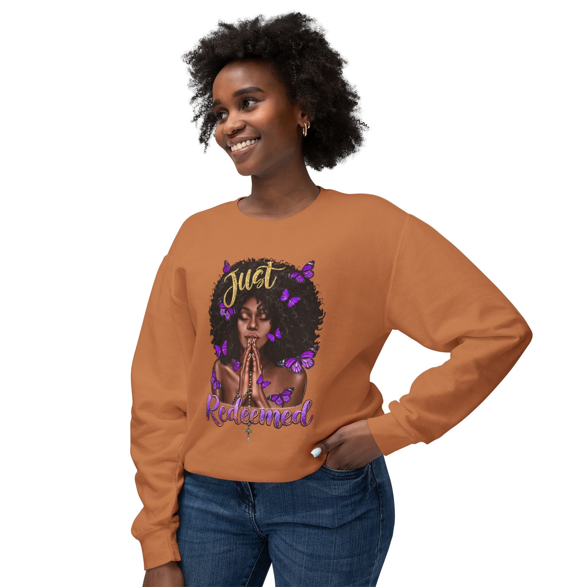 Redeemed Christian Afro Woman T-Shirt – Faith-Based Butterfly Design, Inspirational Black Woman Graphic Tee, Spiritual Gift for Women