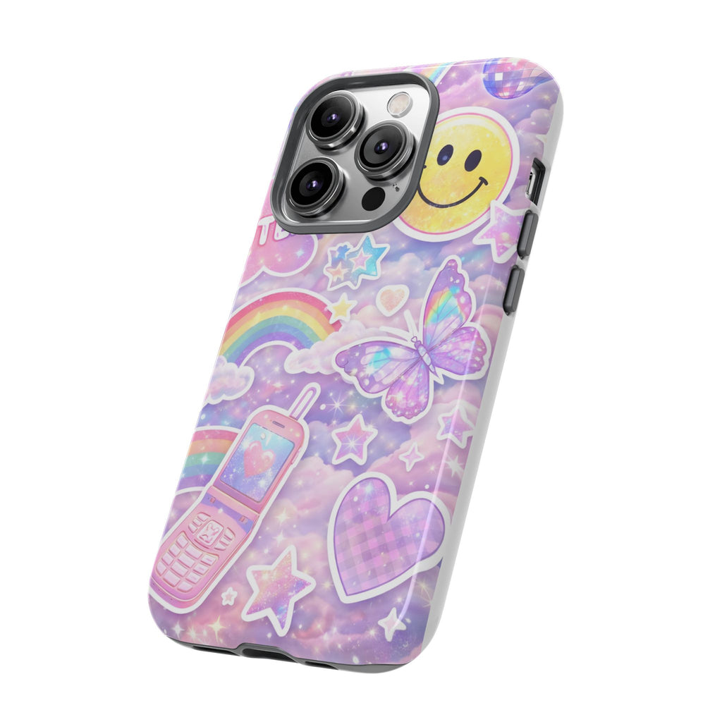 Pastel Y2K Tough Case — Cute Smiley, Rainbow & Butterfly Phone Case