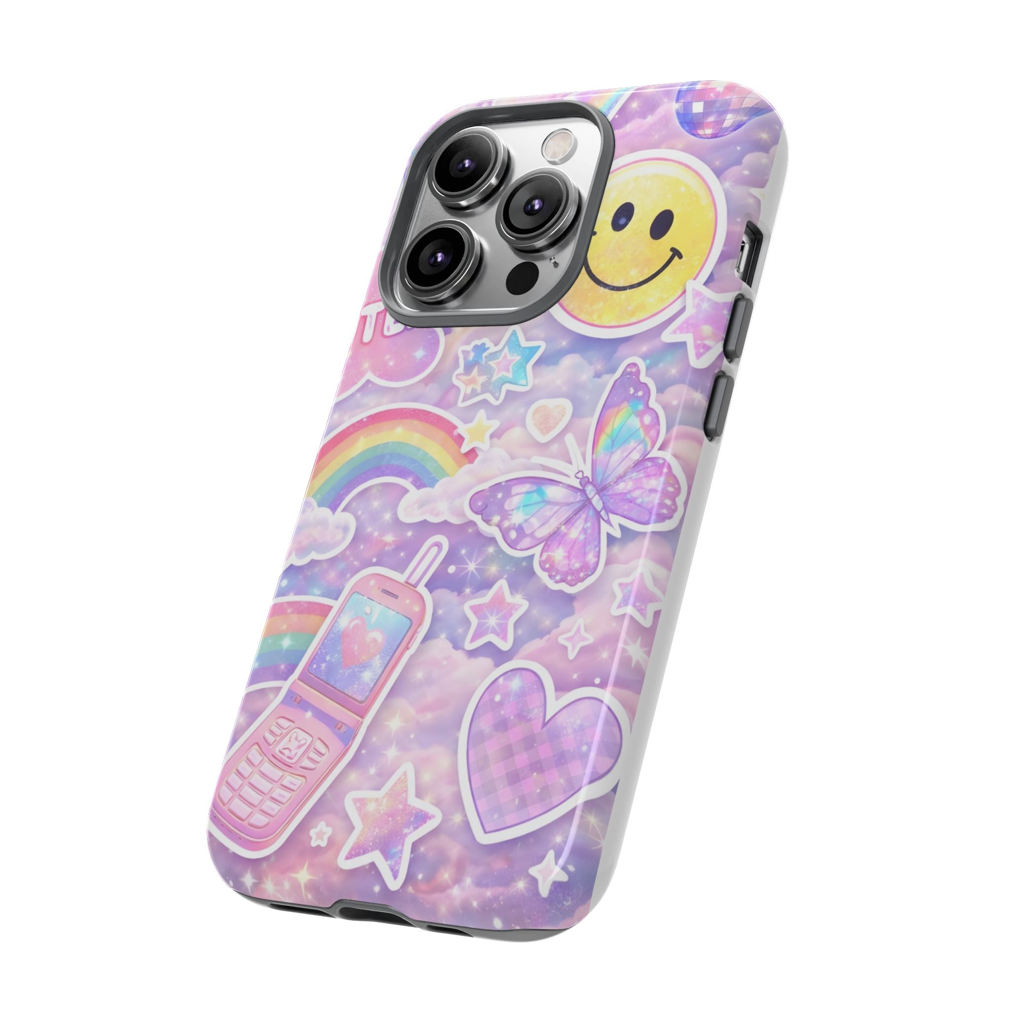 Pastel Y2K Tough Case — Cute Smiley, Rainbow & Butterfly Phone Case