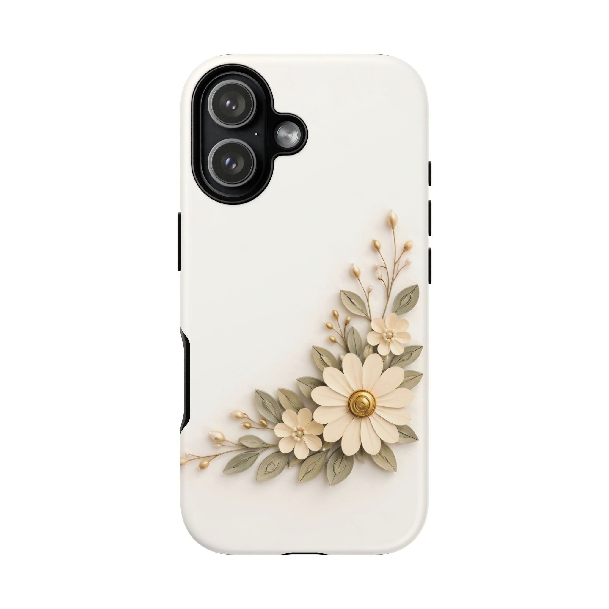 Floral Daisies Tough Case — Protective Phone Case with Cream Vintage Flower Design