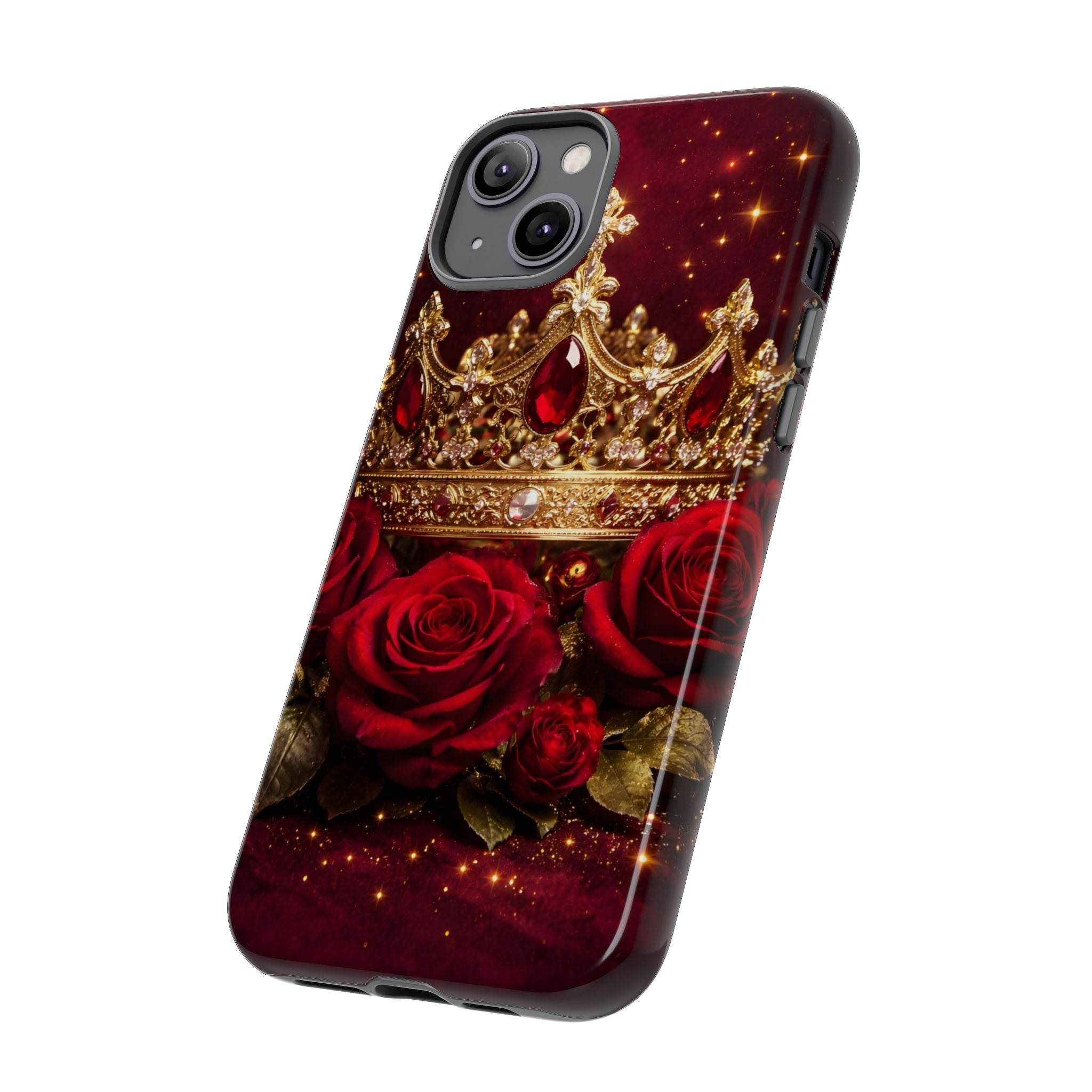 Royal Crown & Red Rose Luxury Phone Case – Gold Crown Burgundy Aesthetic iPhone Case, Regal Queen Floral Phone Cover