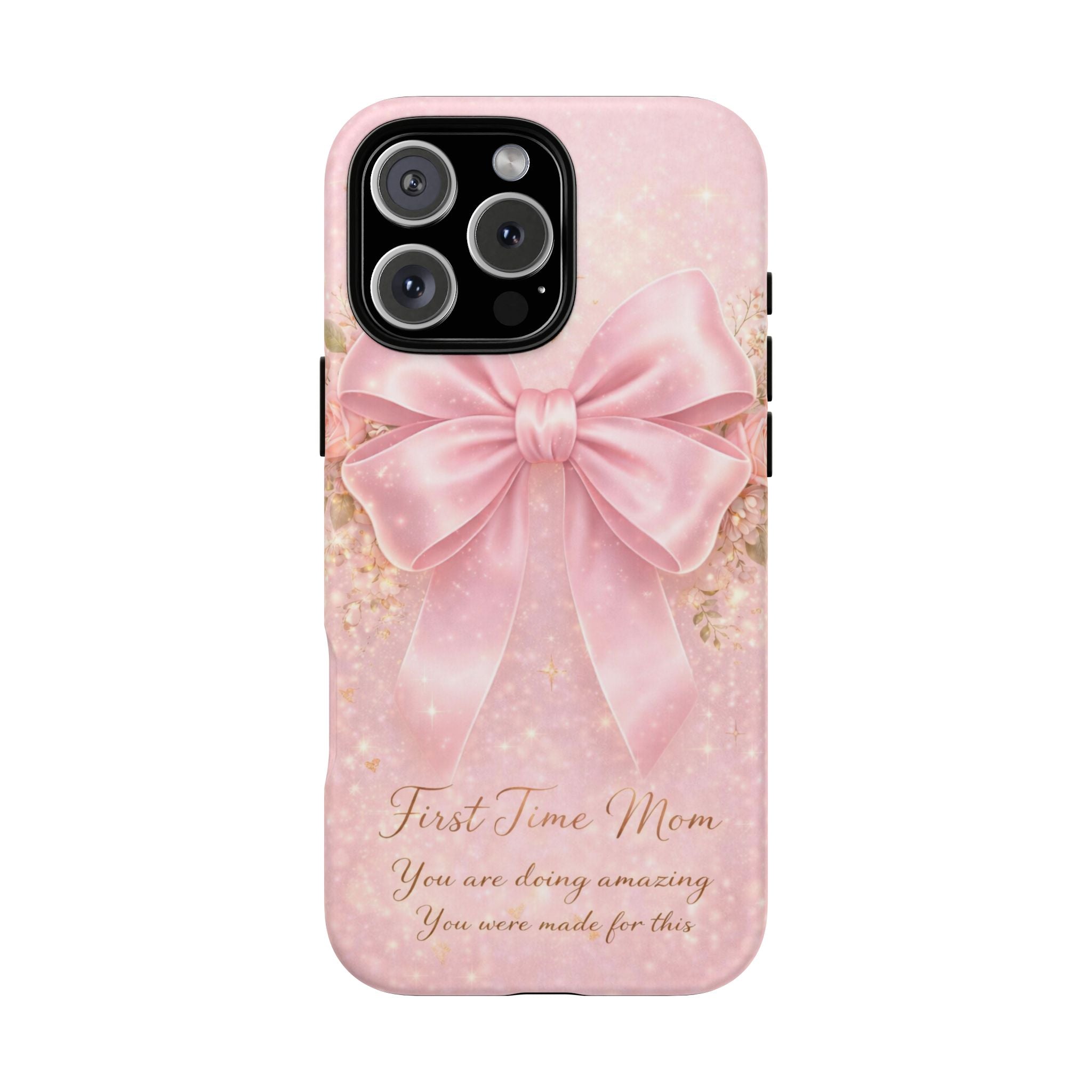 Coquette Pink Bow Phone Case, First Time Mom Aesthetic Case, Soft Girl iPhone Cover, Cute Feminine Mom Case