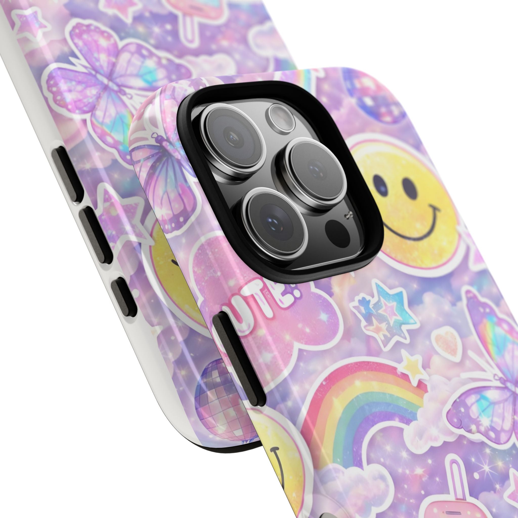 Pastel Y2K Tough Case — Cute Smiley, Rainbow & Butterfly Phone Case