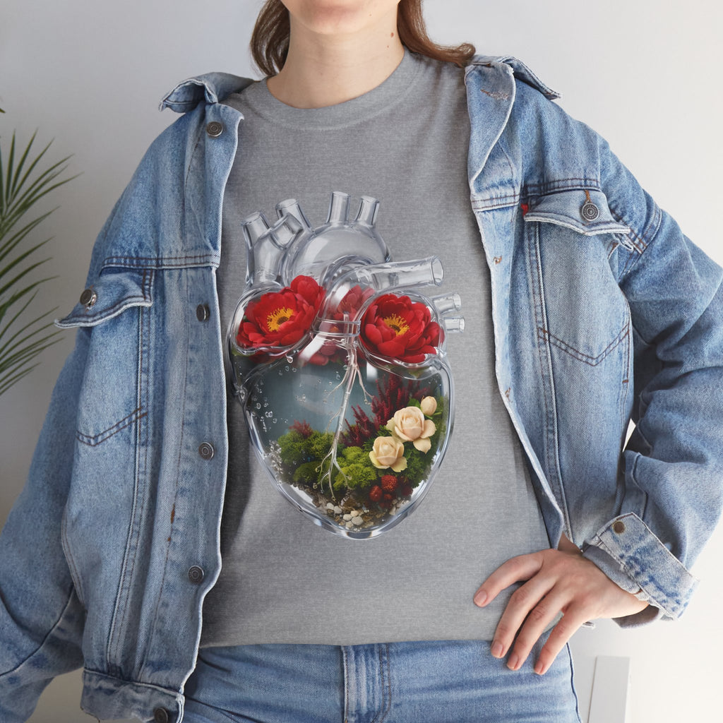 Floral Anatomical Heart T-Shirt — Botanical Heart Illustration Tee