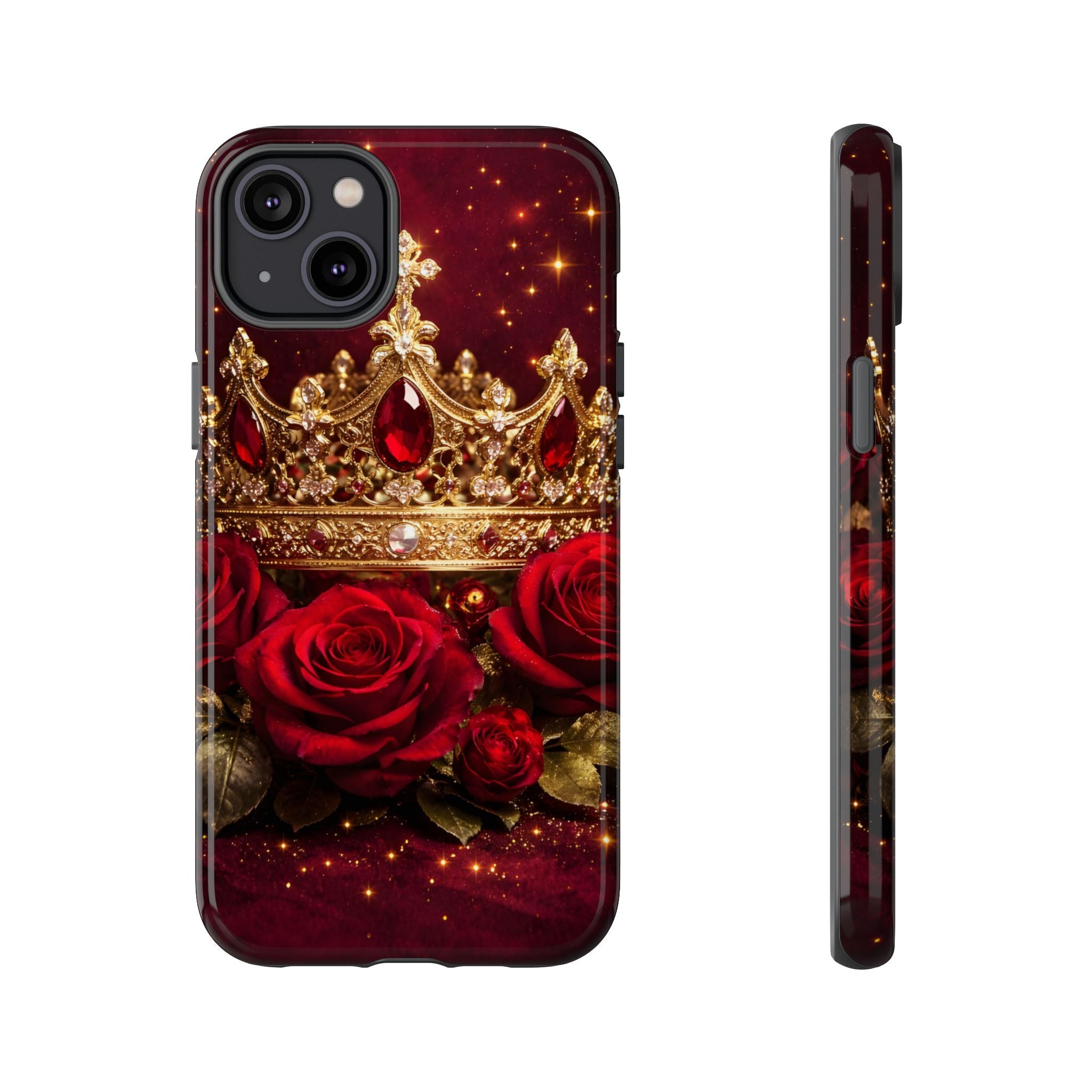 Royal Crown & Red Rose Luxury Phone Case – Gold Crown Burgundy Aesthetic iPhone Case, Regal Queen Floral Phone Cover