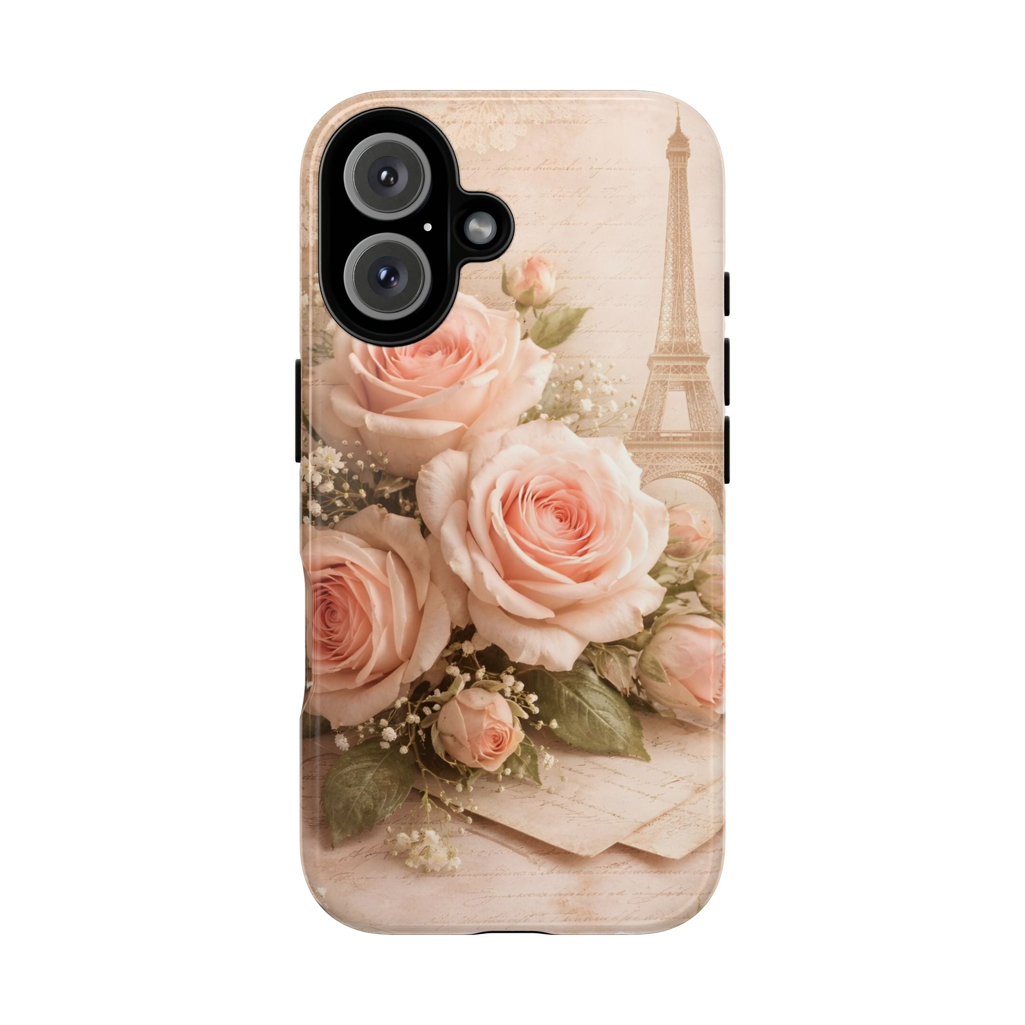 Vintage Parisian Rose Phone Case – Eiffel Tower Floral Aesthetic Luxury iPhone Case, Romantic Antique Paris Phone Cover