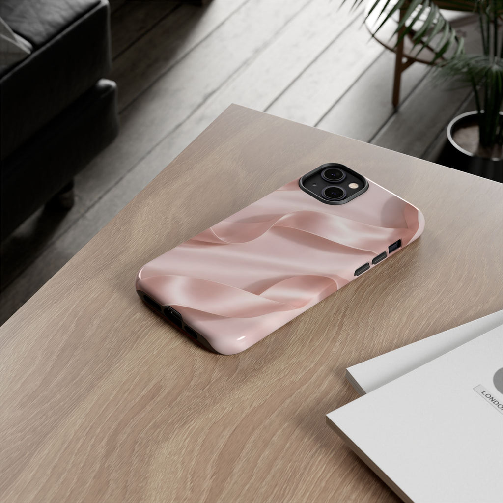 Blush Pink Satin Ribbon Phone Case – Elegant Coquette Aesthetic Luxury iPhone Case, Feminine Designer Bow Phone Cover