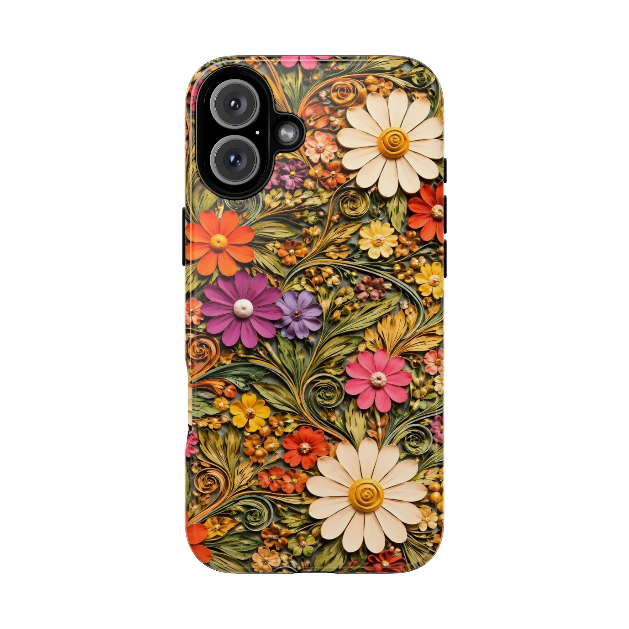 Floral Embossed Phone Case — Vintage Daisy Garden Protective Cover