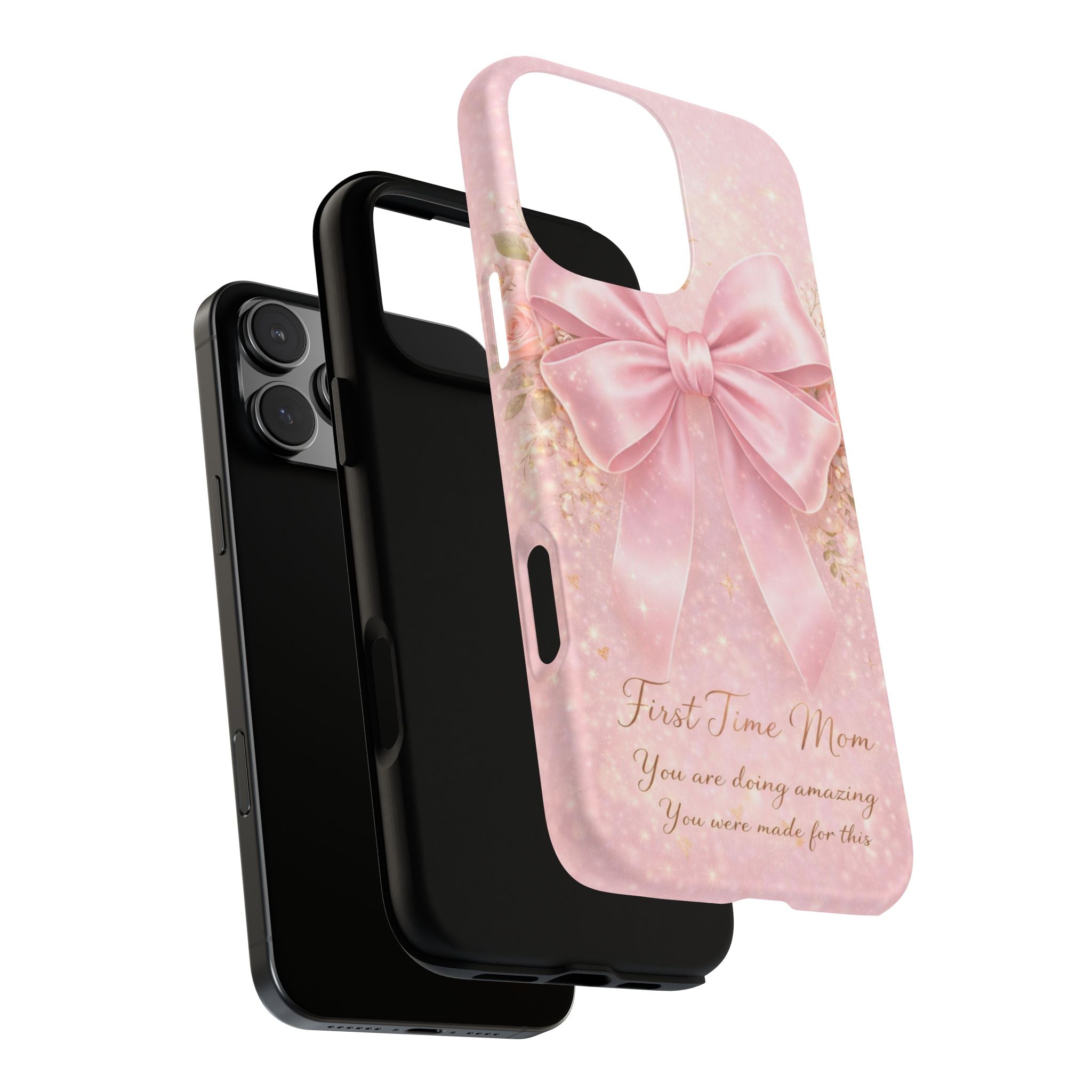 Coquette Pink Bow Phone Case, First Time Mom Aesthetic Case, Soft Girl iPhone Cover, Cute Feminine Mom Case