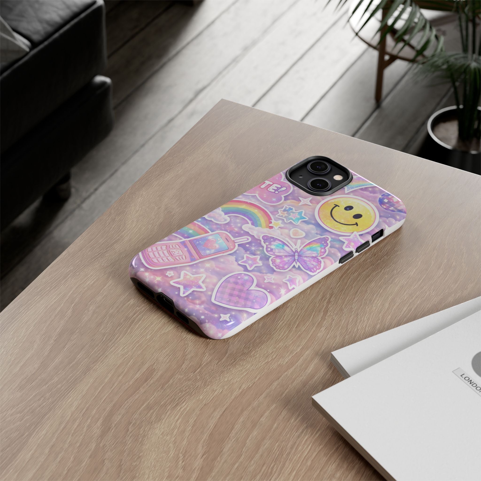 Pastel Y2K Tough Case — Cute Smiley, Rainbow & Butterfly Phone Case