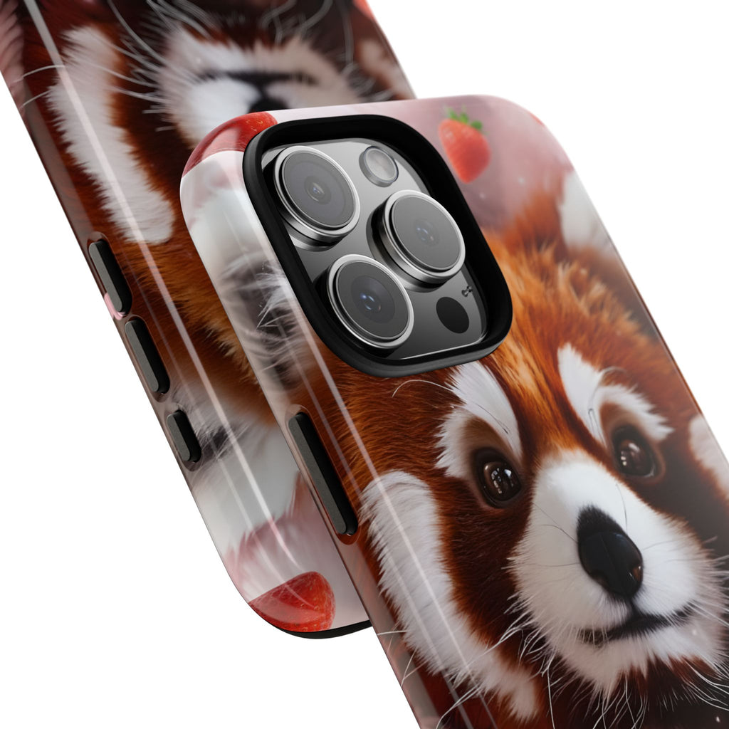 Red Panda with Strawberries Tough Phone Case — Cute Protective Phone Case