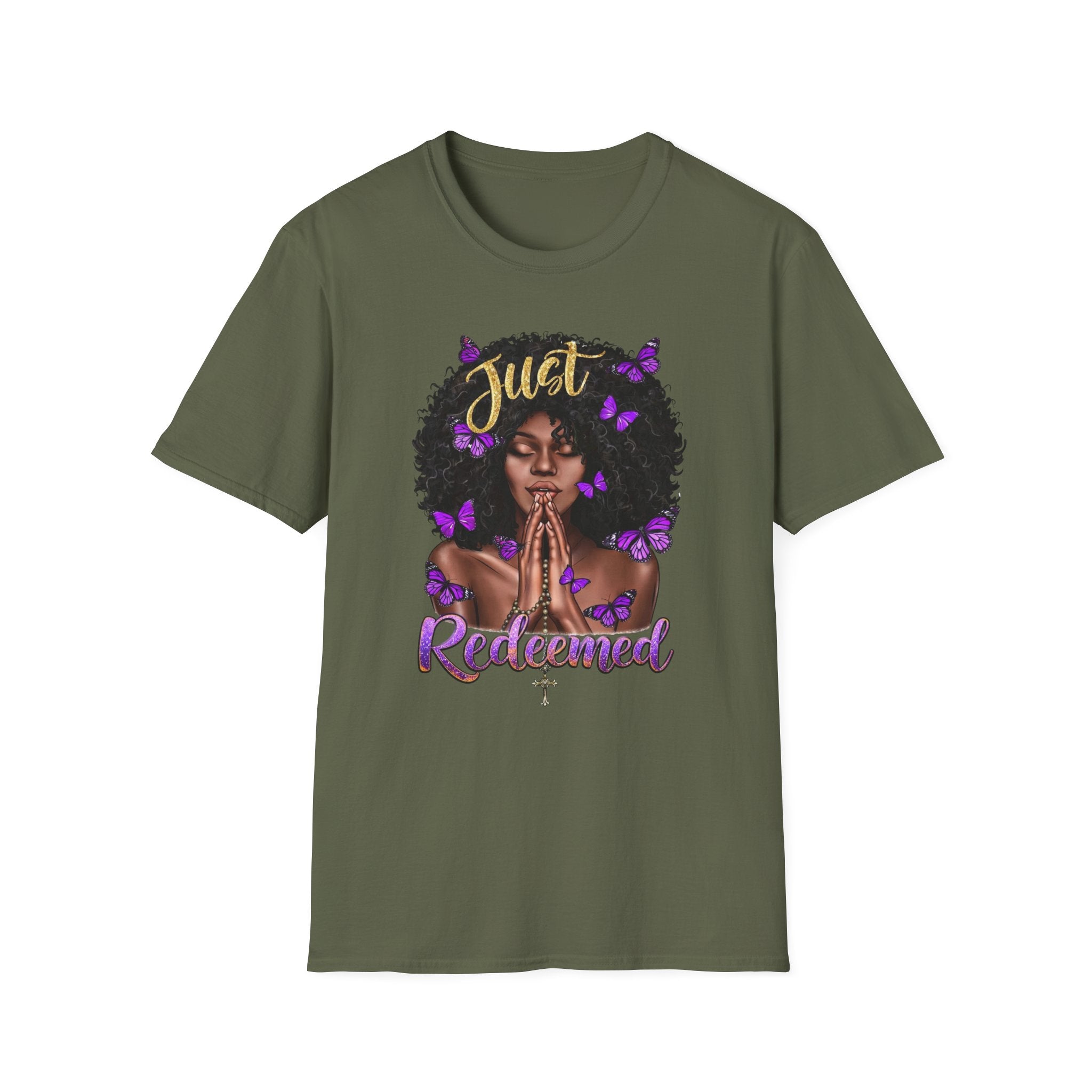 Redeemed Christian Afro Woman T-Shirt – Faith-Based Butterfly Design, Inspirational Black Woman Graphic Tee, Spiritual Gift for Women