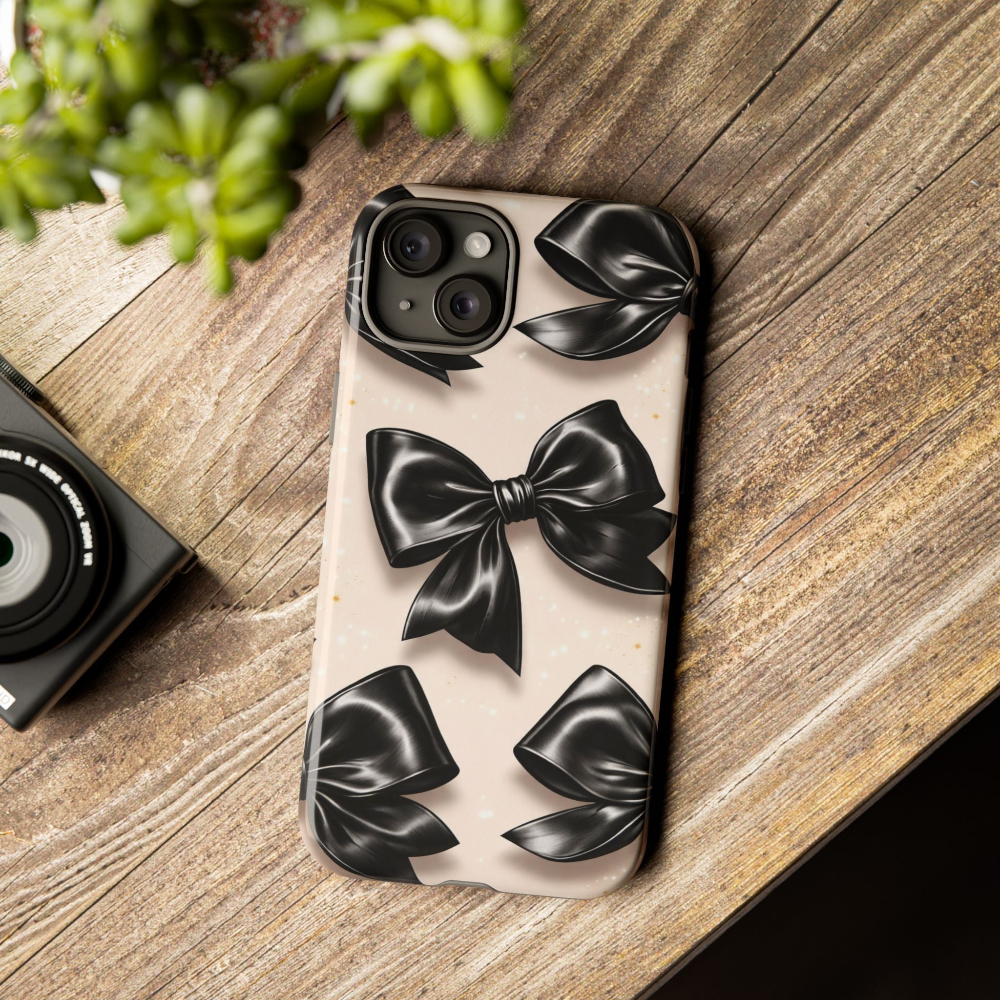 Black Bow Phone Case, Coquette Aesthetic iPhone & Samsung Case, Cute Girly Luxury Bow Cover, Feminine Minimalist Phone Case