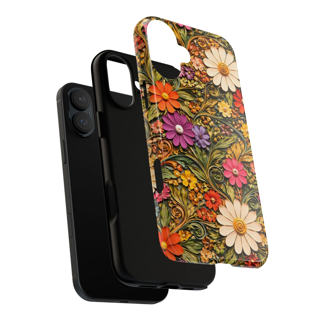 Floral Embossed Phone Case — Vintage Daisy Garden Protective Cover
