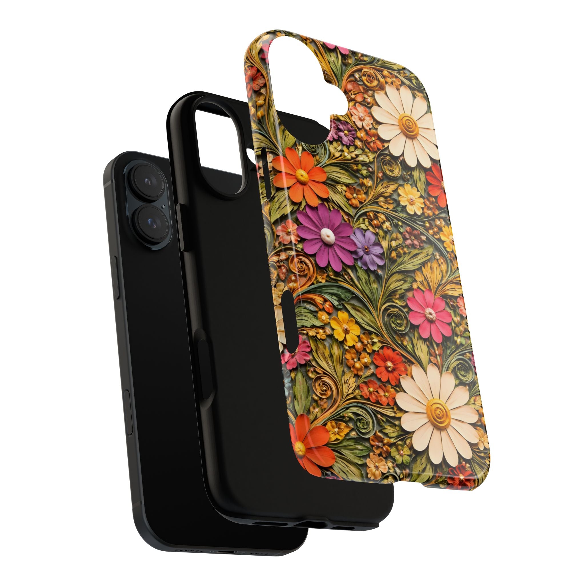 Floral Embossed Phone Case — Vintage Daisy Garden Protective Cover