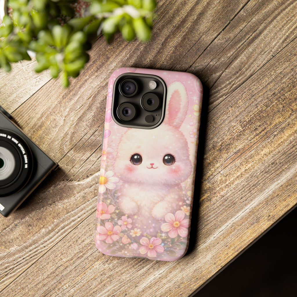 Kawaii Bunny Phone Case – Cute Pastel Bunny Floral Aesthetic iPhone Case, Adorable Kawaii Animal Phone Cover.