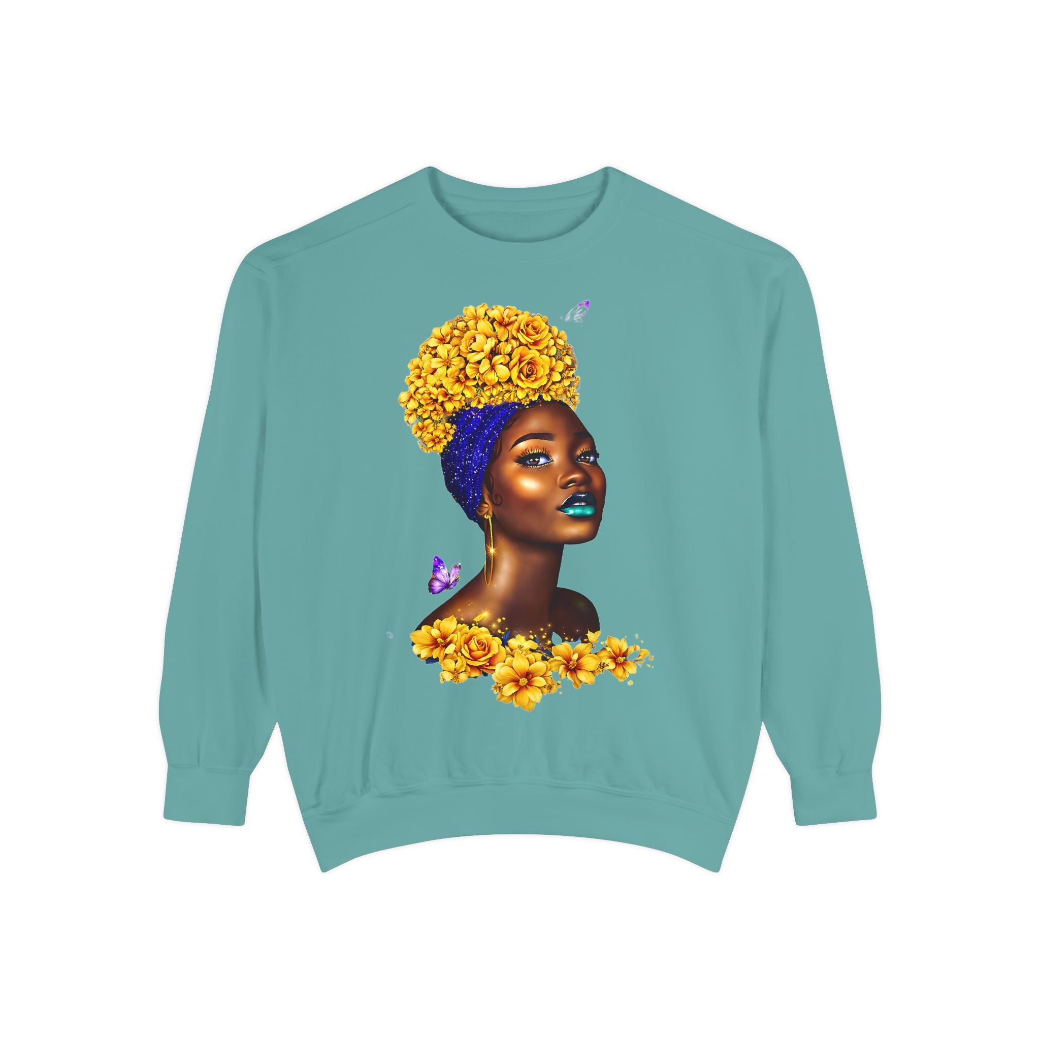 Floral Crown Afro Goddess Sweatshirt — Empowering Black Beauty Crewneck