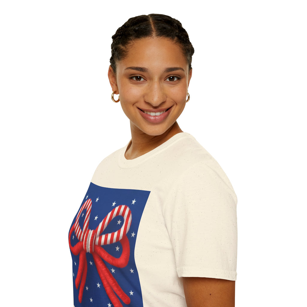 Patriotic Bow T-Shirt – Cute 4th of July Shirt for Women, American Flag Coquette Tee, Red White Blue USA Outfit