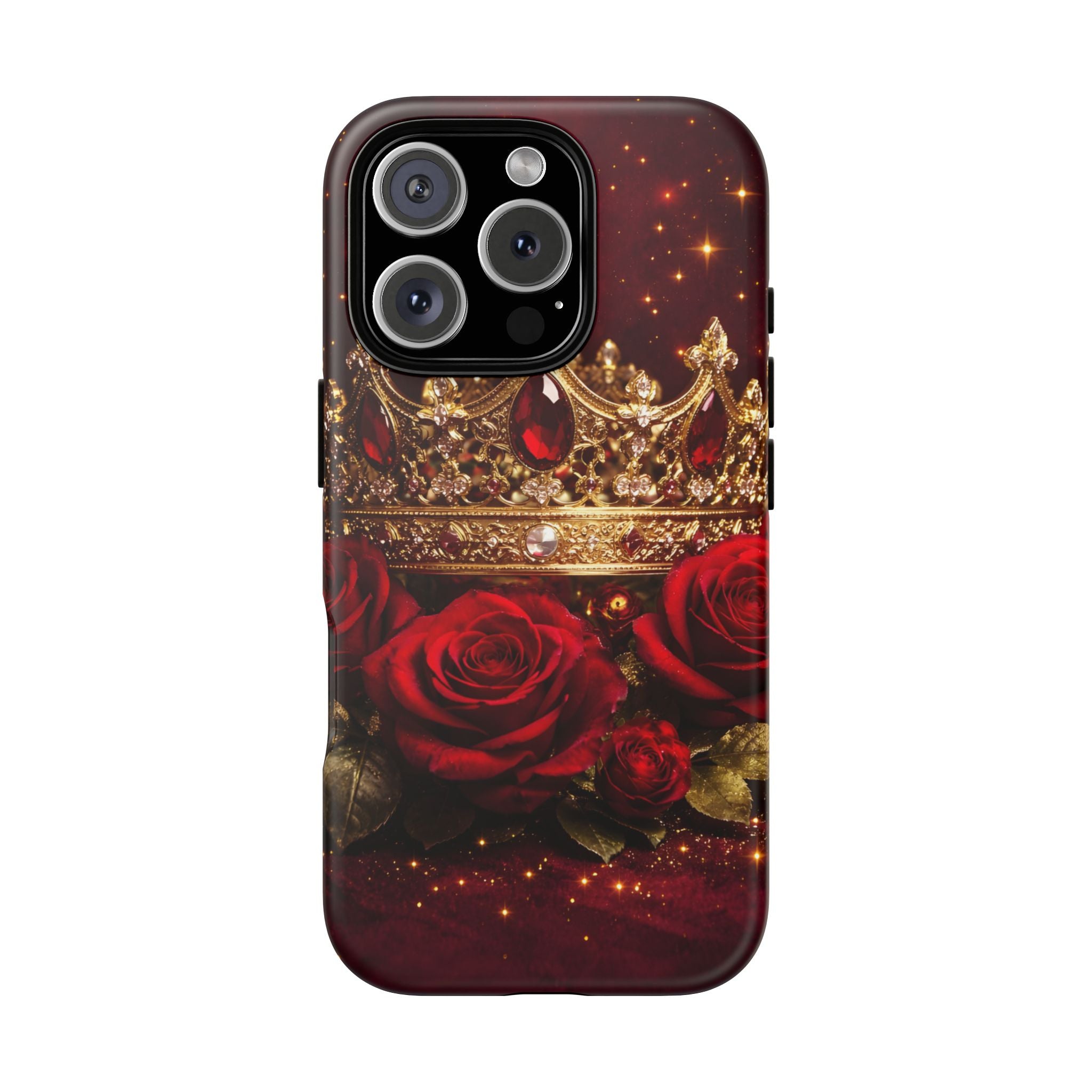 Royal Crown & Red Rose Luxury Phone Case – Gold Crown Burgundy Aesthetic iPhone Case, Regal Queen Floral Phone Cover