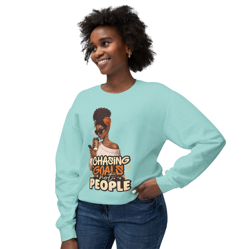 Chasing Goals Not People Hoodie – Motivational Aesthetic Black Woman Graphic Hoodie, Cozy Neutral Streetwear, Empowered Women Sweatshirt