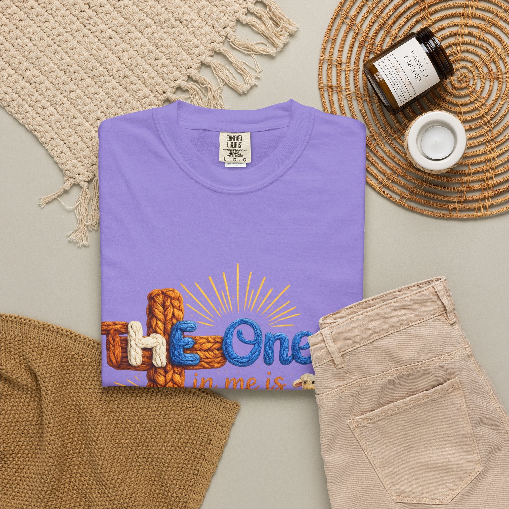 The One in Me Is Greater Shirt – Christian Crochet Style Graphic Tee, Faith Based Inspirational Bible Verse Shirt, Cute Religious Gift for Women
