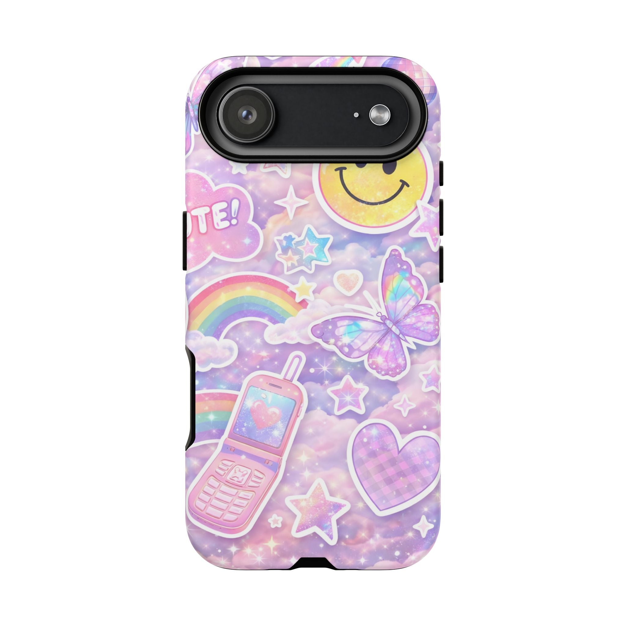 Pastel Y2K Tough Case — Cute Smiley, Rainbow & Butterfly Phone Case