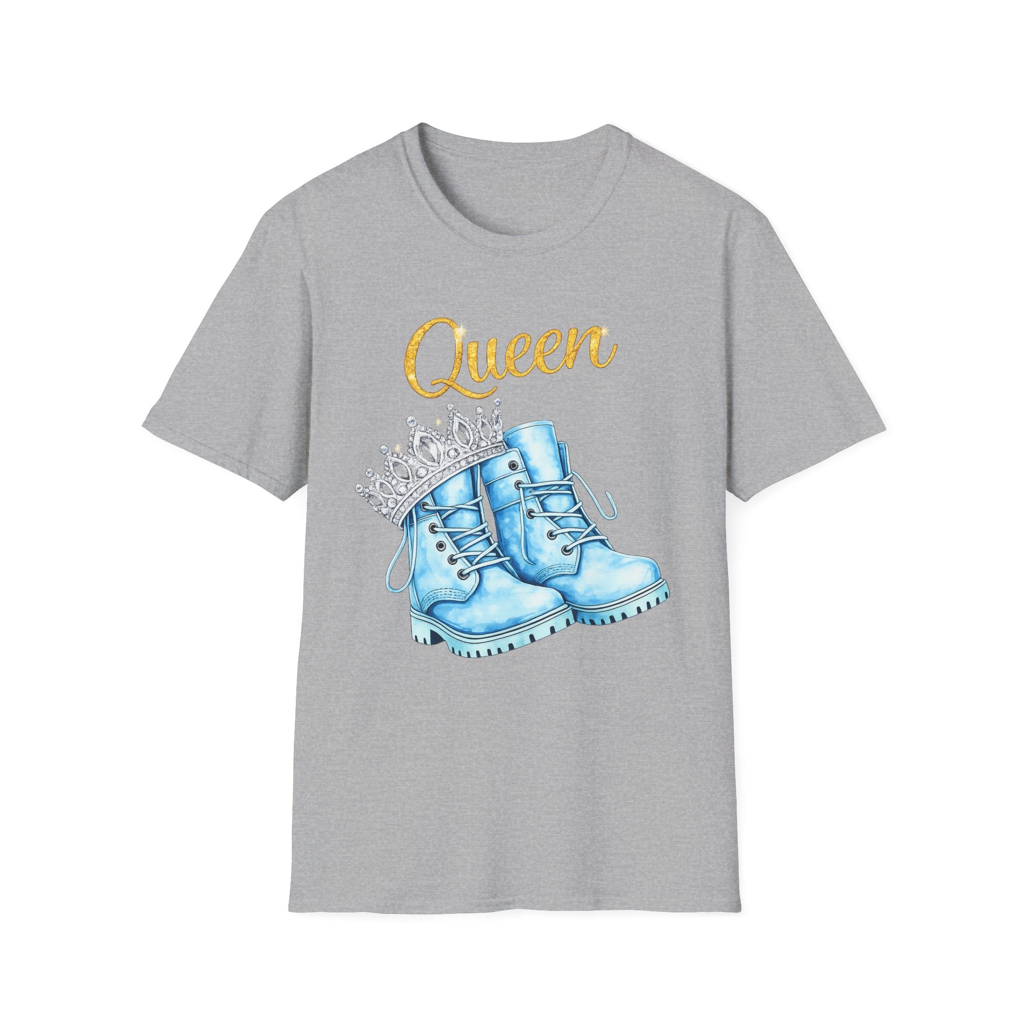 Queen Light Blue Boots Shirt – Pink Crown Graphic Tee, Cute Girly Streetwear, Fashion Queen Outfit, Trendy Women’s Statement T-Shirt