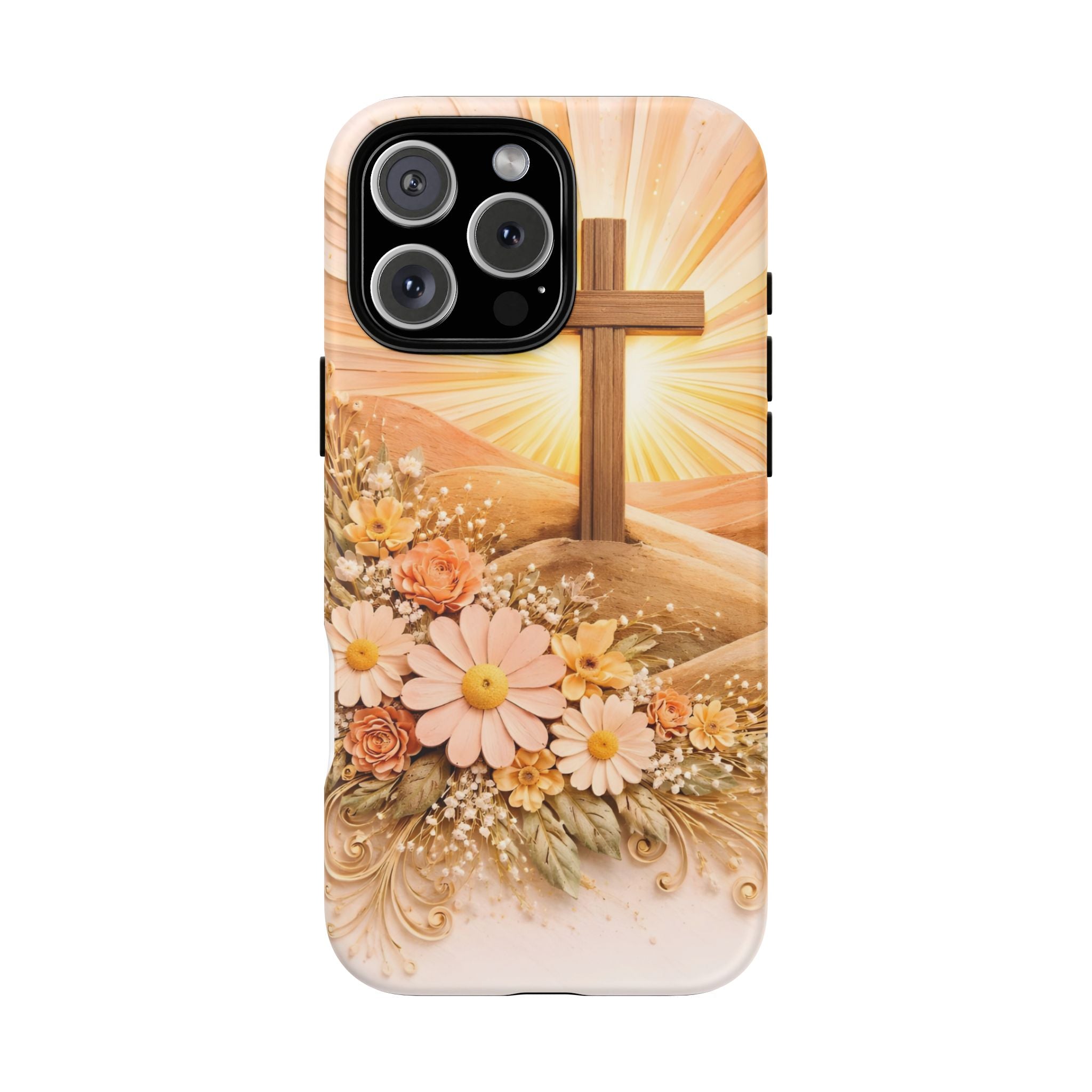 Religious Phone Case — Cross & Sunrise Floral iPhone Cover
