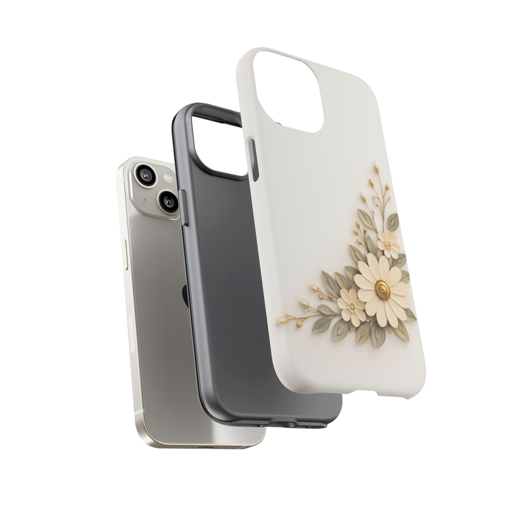 Floral Daisies Tough Case — Protective Phone Case with Cream Vintage Flower Design