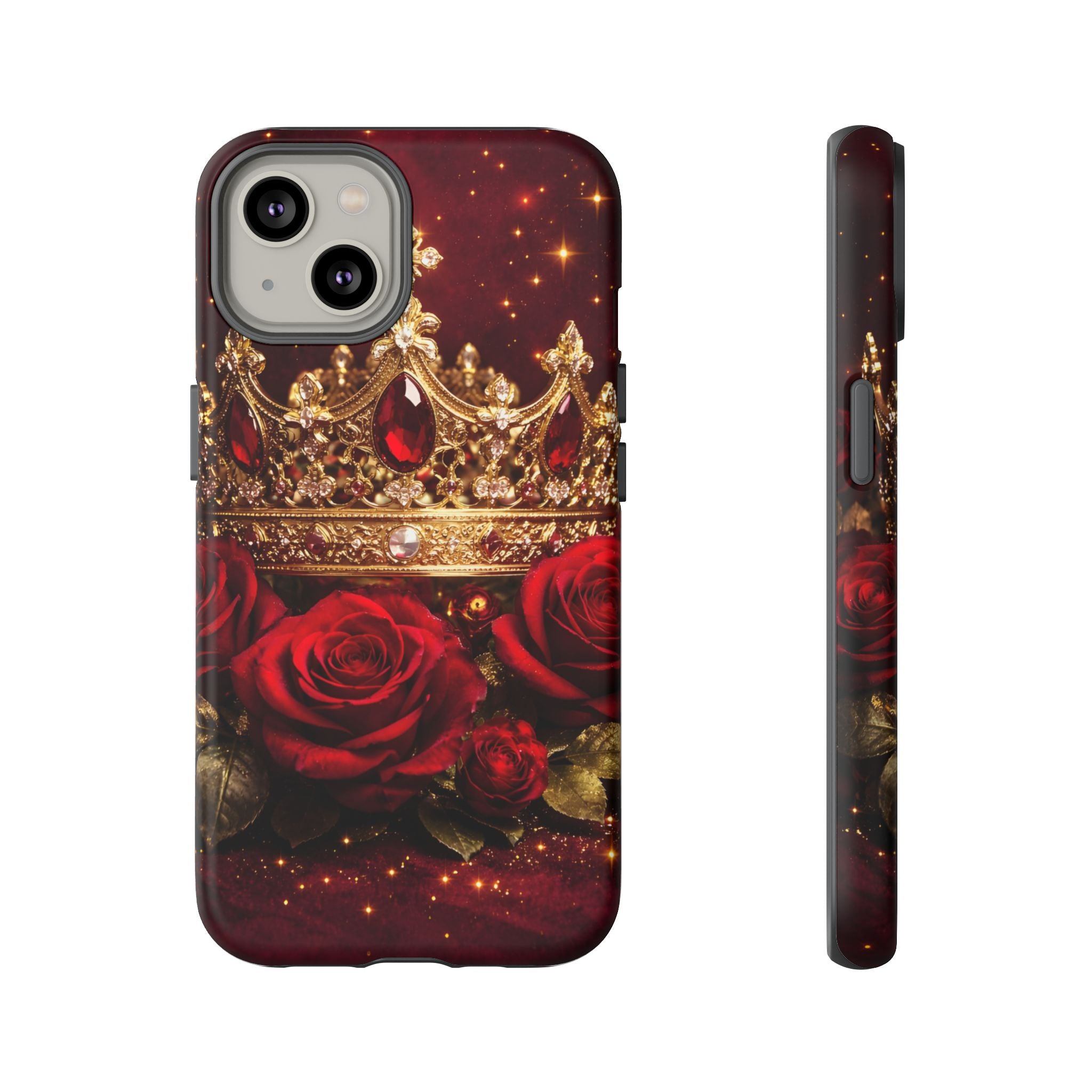 Royal Crown & Red Rose Luxury Phone Case – Gold Crown Burgundy Aesthetic iPhone Case, Regal Queen Floral Phone Cover