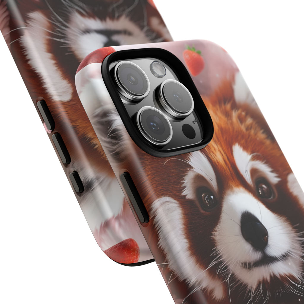Red Panda with Strawberries Tough Phone Case — Cute Protective Phone Case