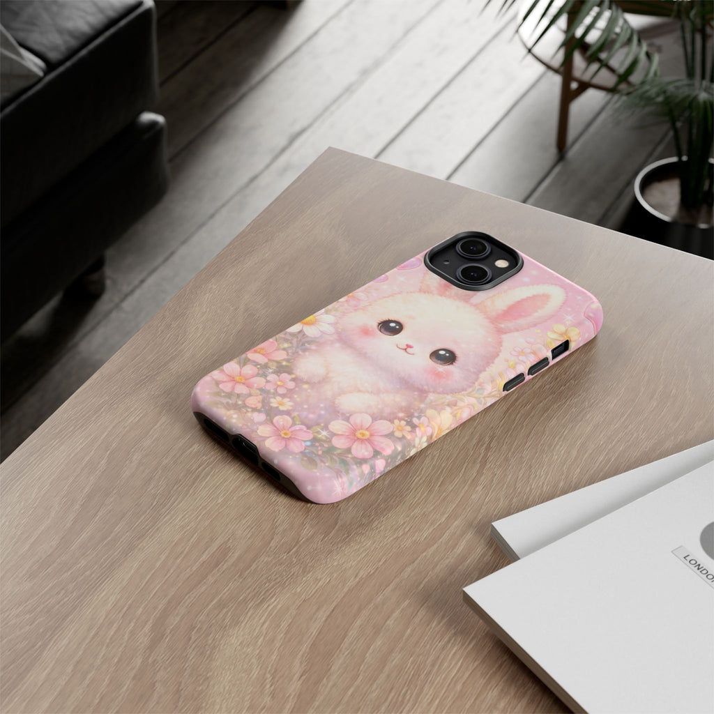 Kawaii Bunny Phone Case – Cute Pastel Bunny Floral Aesthetic iPhone Case, Adorable Kawaii Animal Phone Cover.